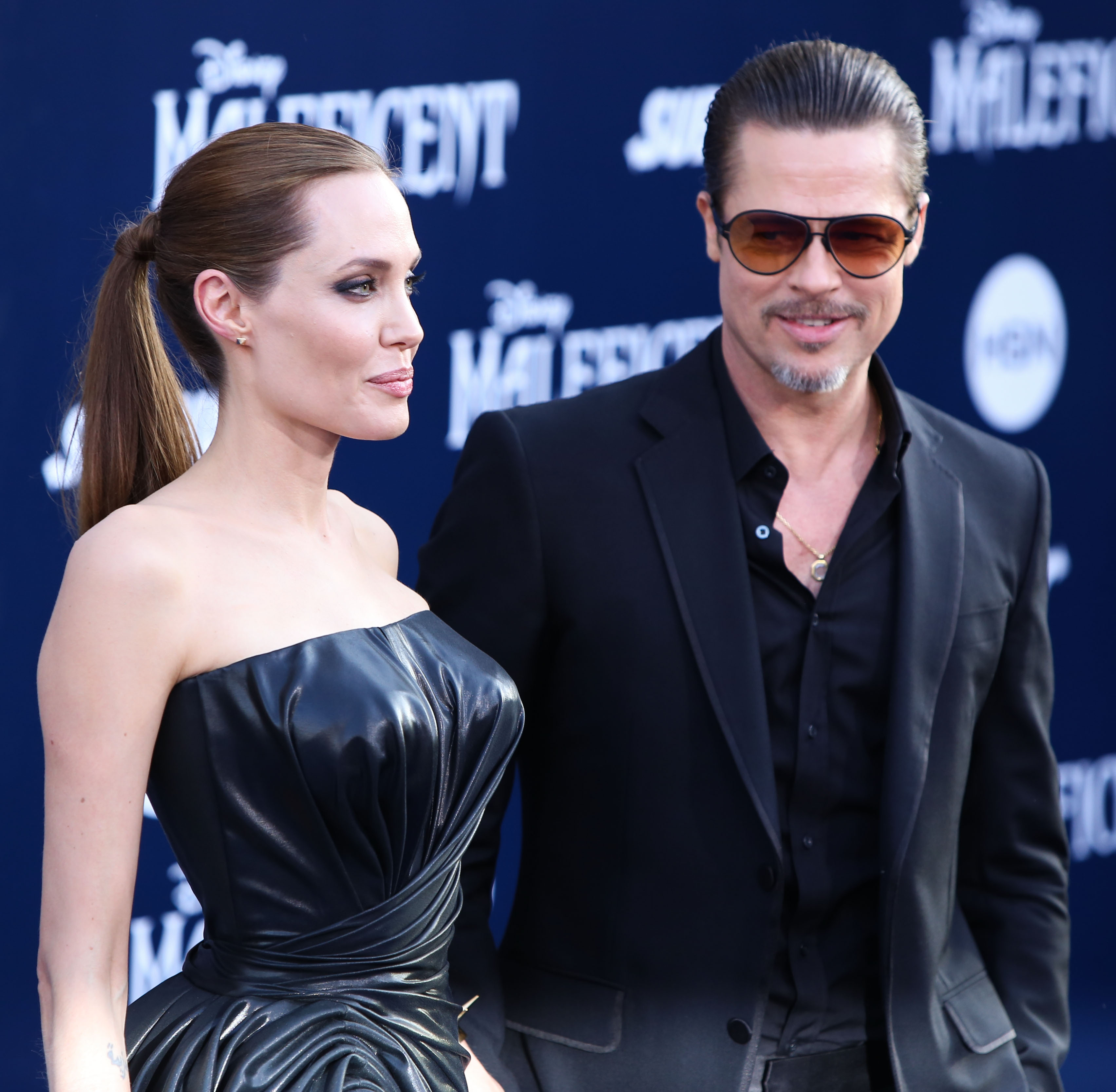 Actress Angelina Jolie and Actor Brad Pitt arrive at the World Premiere Of Disney's 'Maleficent' held at the El Capitan Theatre on May 28, 2014 in Hollywood, Los Angeles.
