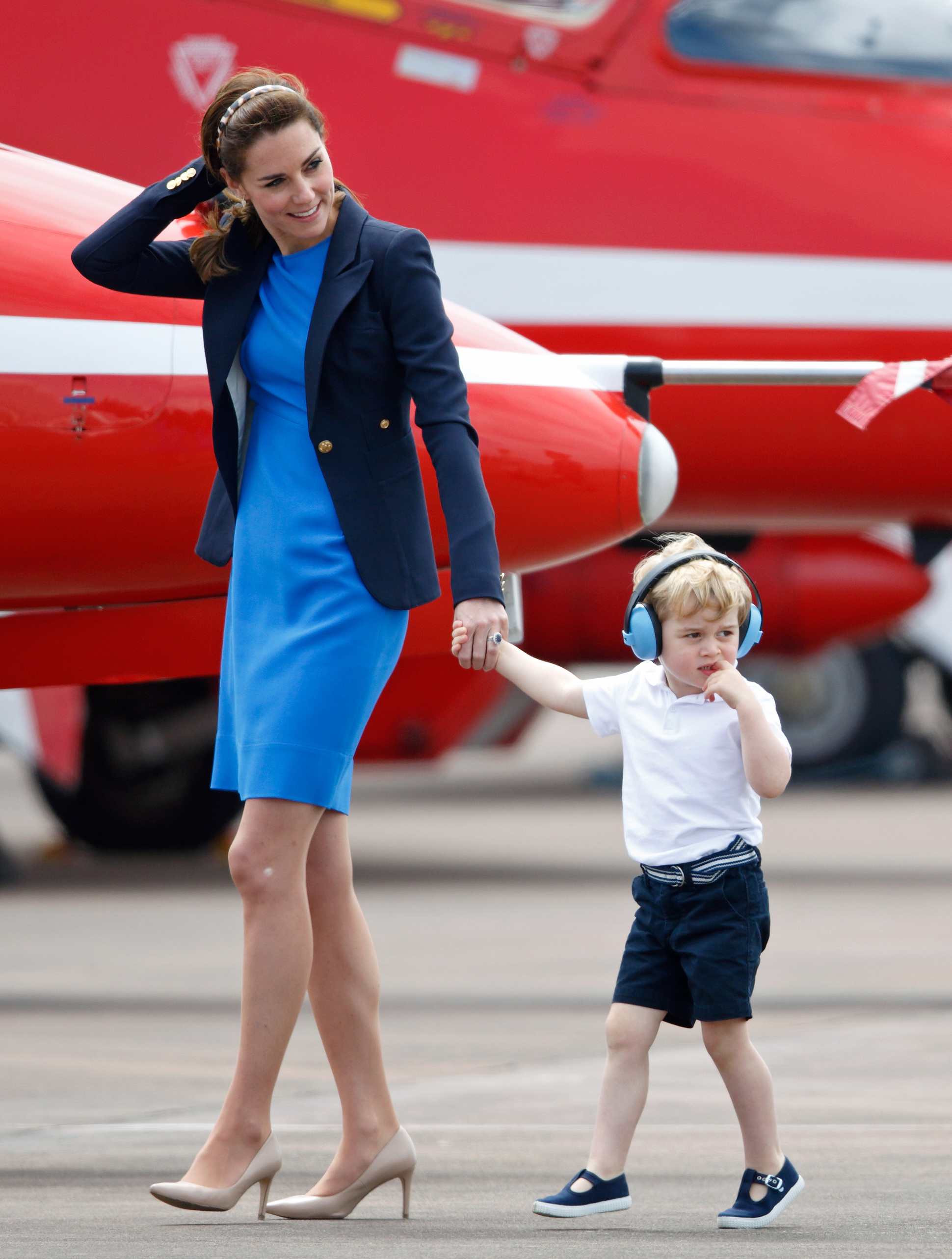 Catherine, Duchess of Cambridge and Prince George of Cambridge visit the Royal International Air Tattoo at RAF Fairford, England, on July 8, 2016.