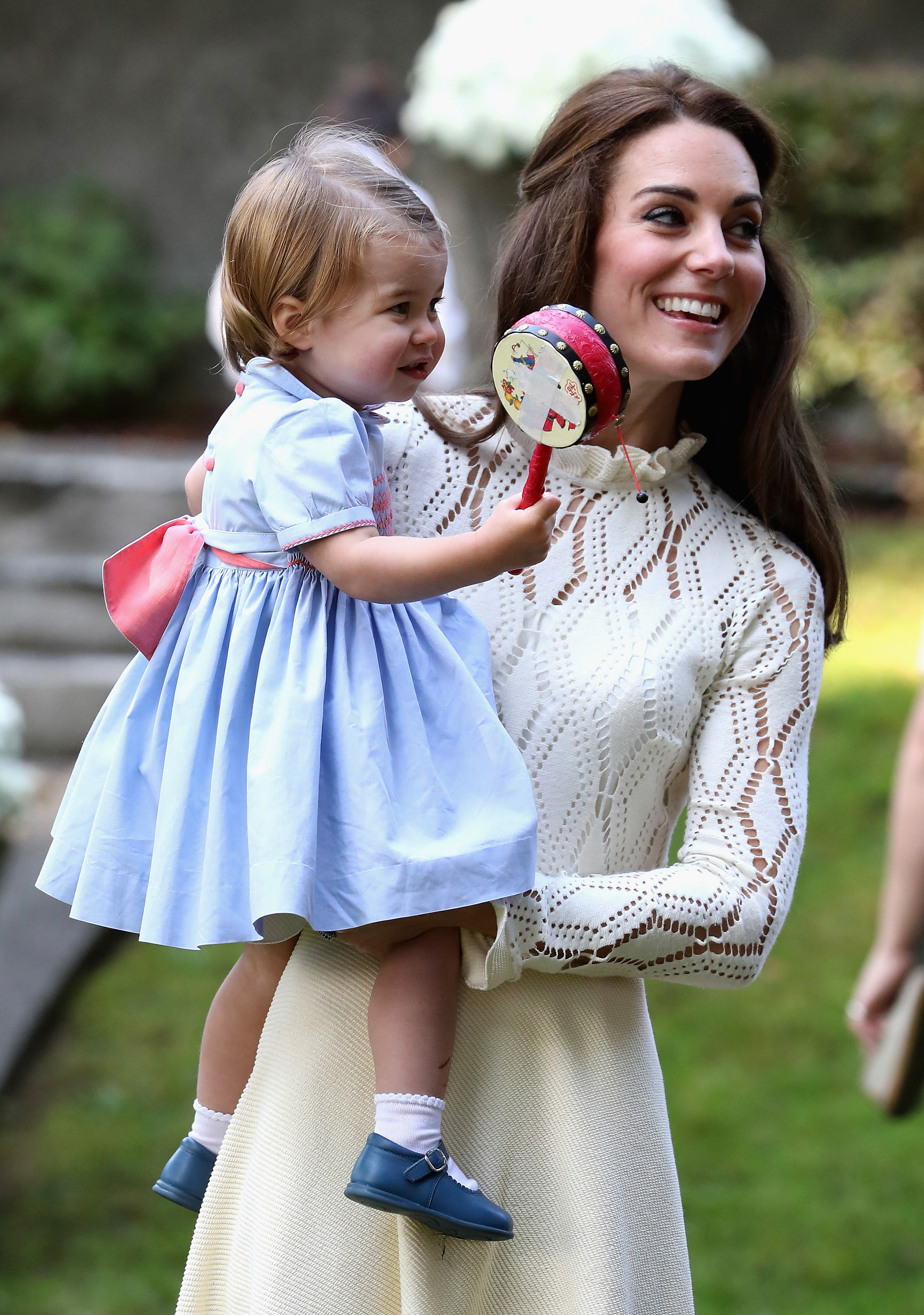Catherine, Duchess of Cambridge, and Princess Charlotte of Cambridge at a children's party for Military families in Carcross, Canada, on Sept. 29, 2016.