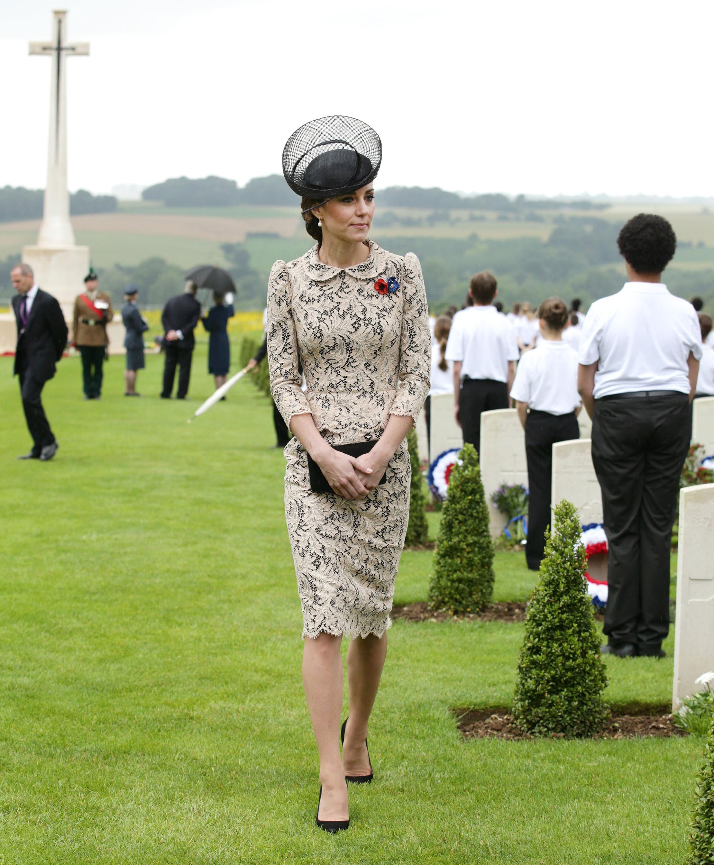 Catherine, Duchess of Cambridge, attends The Commemoration of the Centenary of The Battle of the Somme at The Commonwealth War Graves Commision Thiepval Memorial in Albert, France, on July 01, 2016.