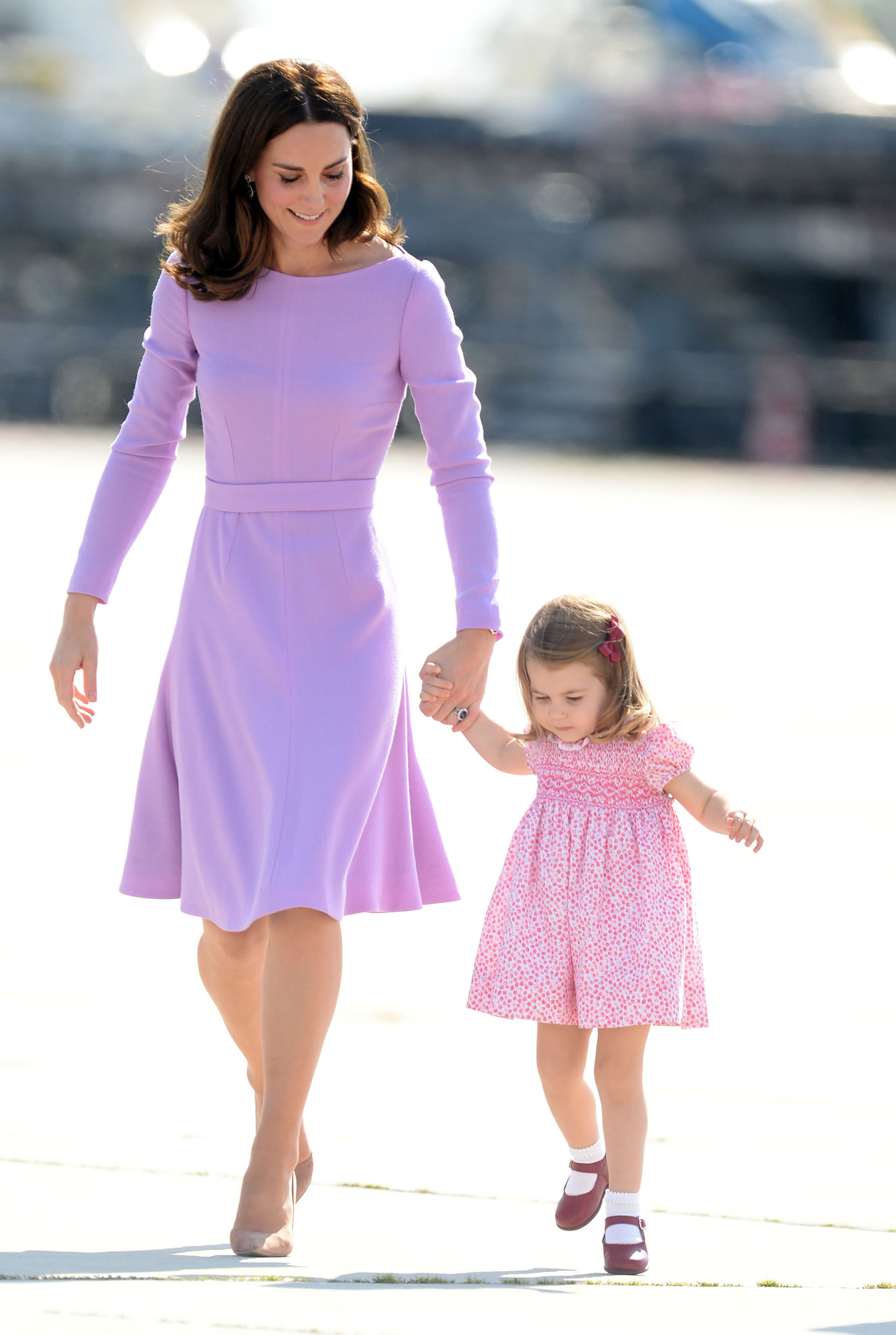 Catherine, Duchess of Cambridge and Princess Charlotte of Cambridge depart from Hamburg airport on the last day of their official visit to Poland and Germany on July 21, 2017.
