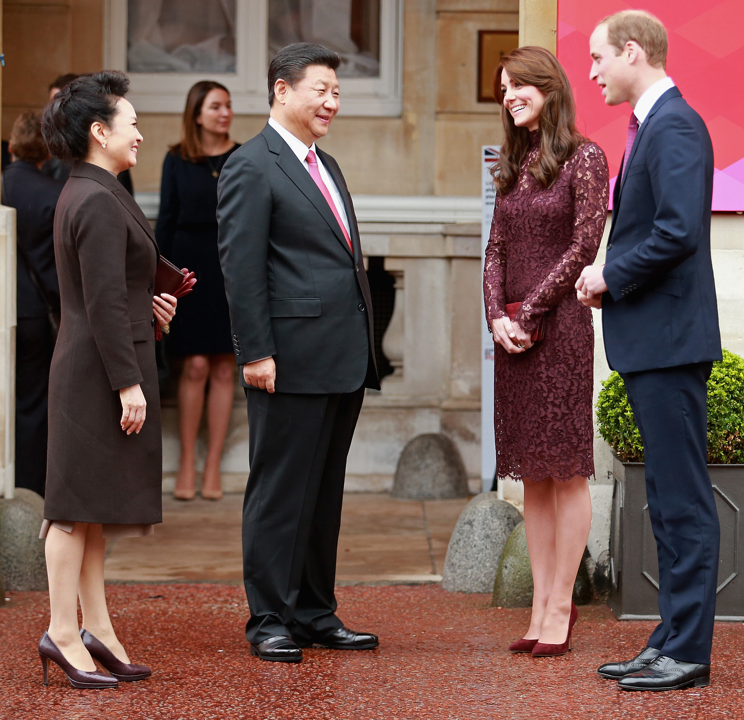 Prince William, Duke of Cambridge and Catherine, Duchess of Cambridge welcome the President of the Peoples Republic of China, Mr Xi Jinping and his wife, Madame Peng Liyuan at  a GREAT Britain Creative Event at Lancaster House on Oct. 21, 2015 in London.