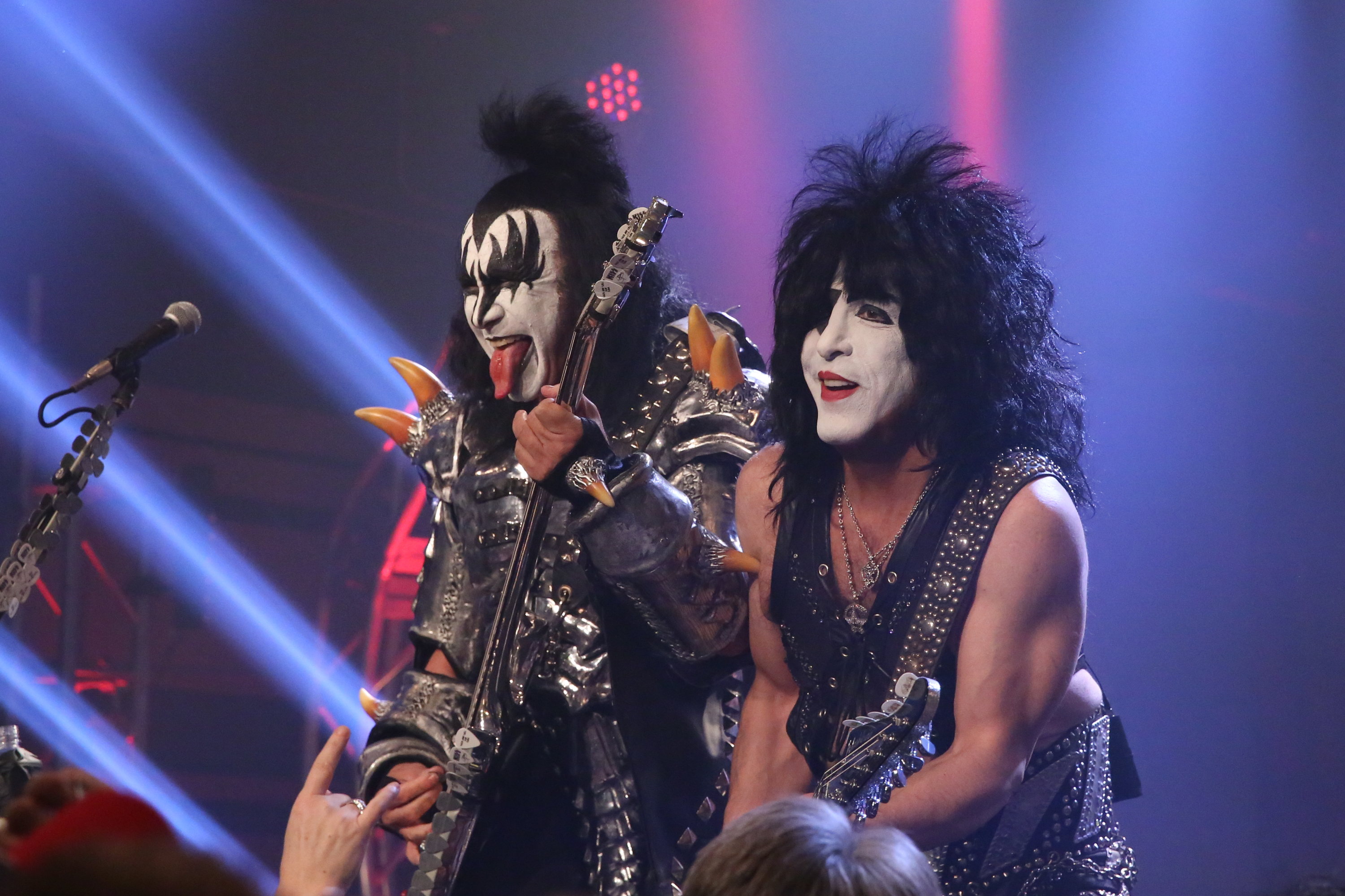 From left: Gene Simmons and Paul Stanley of Kiss perform on The Tonight Show Starring Jimmy Fallon on April 11, 2014. (Nathaniel Chadwick—NBC/Getty Images)