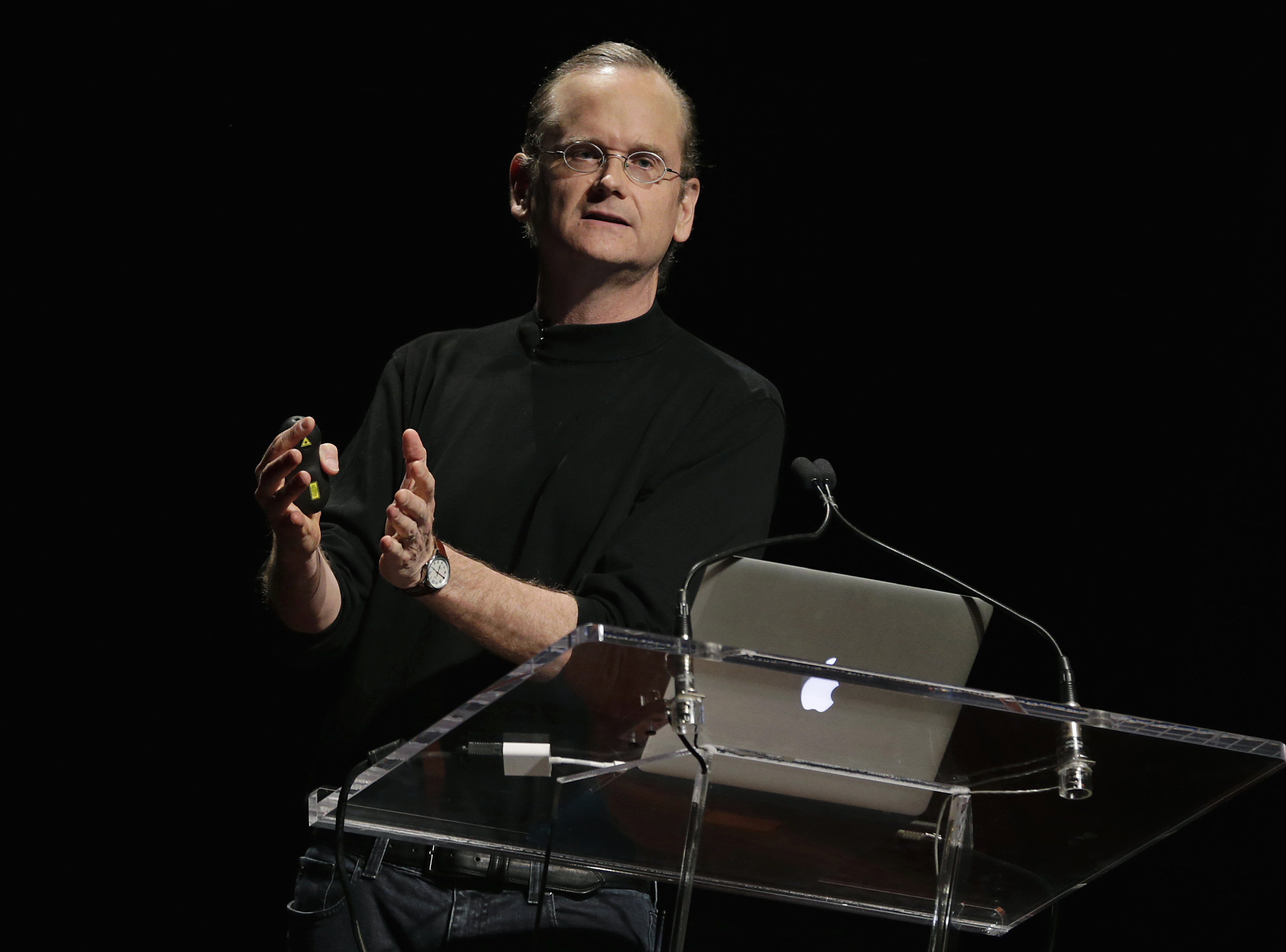 Lawrence Lessig, professor at Harvard Law School, speaks during the 2014 WIRED Business Conference (BizCon) in New York, U.S., on Tuesday, May 13, 2014. (Bloomberg—Bloomberg via Getty Images)