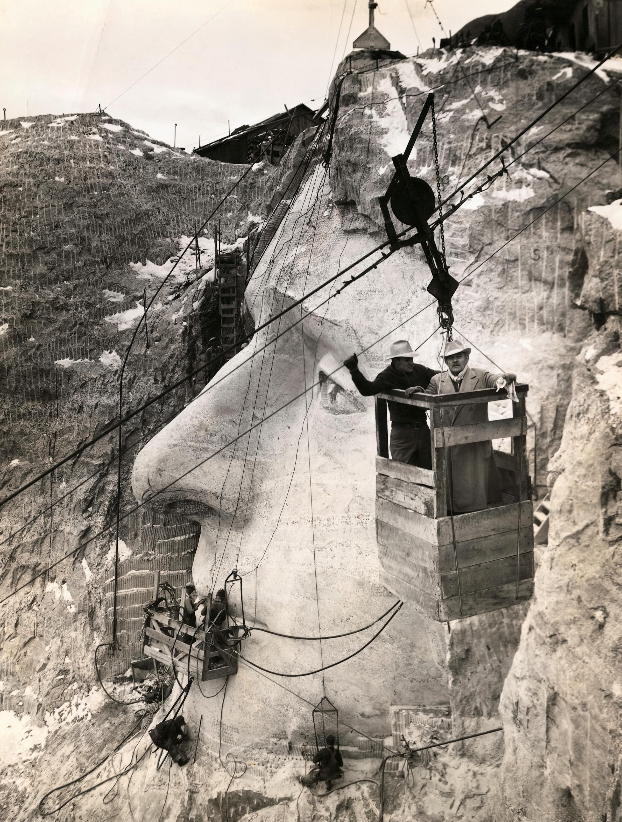 Gutzon Borglum Overseeing Mount Rushmore Construction