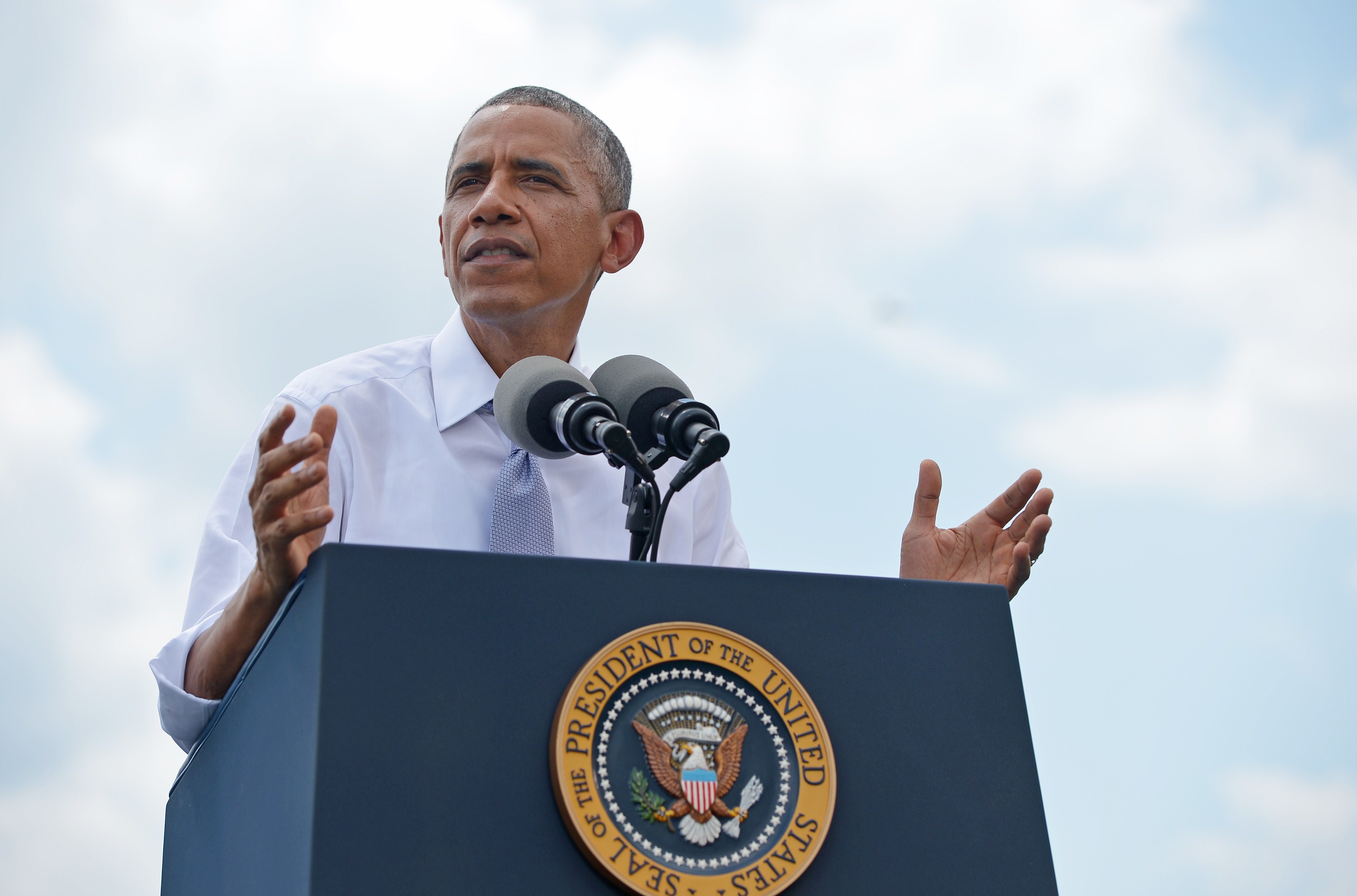 U.S. President Barack Obama speaks on the economy in Georgetown Waterfront Park on July 1, 2014 in Washington. (Mandel Ngan—AFP/Getty Images)