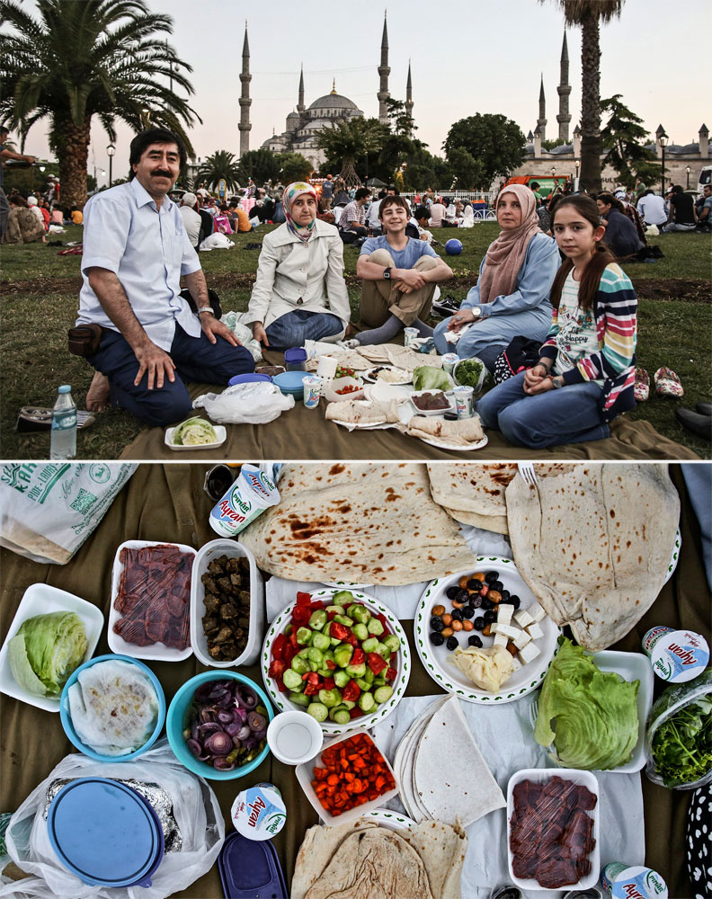 A Muslim family waits to break their fast in Istanbul on July 9, 2014.