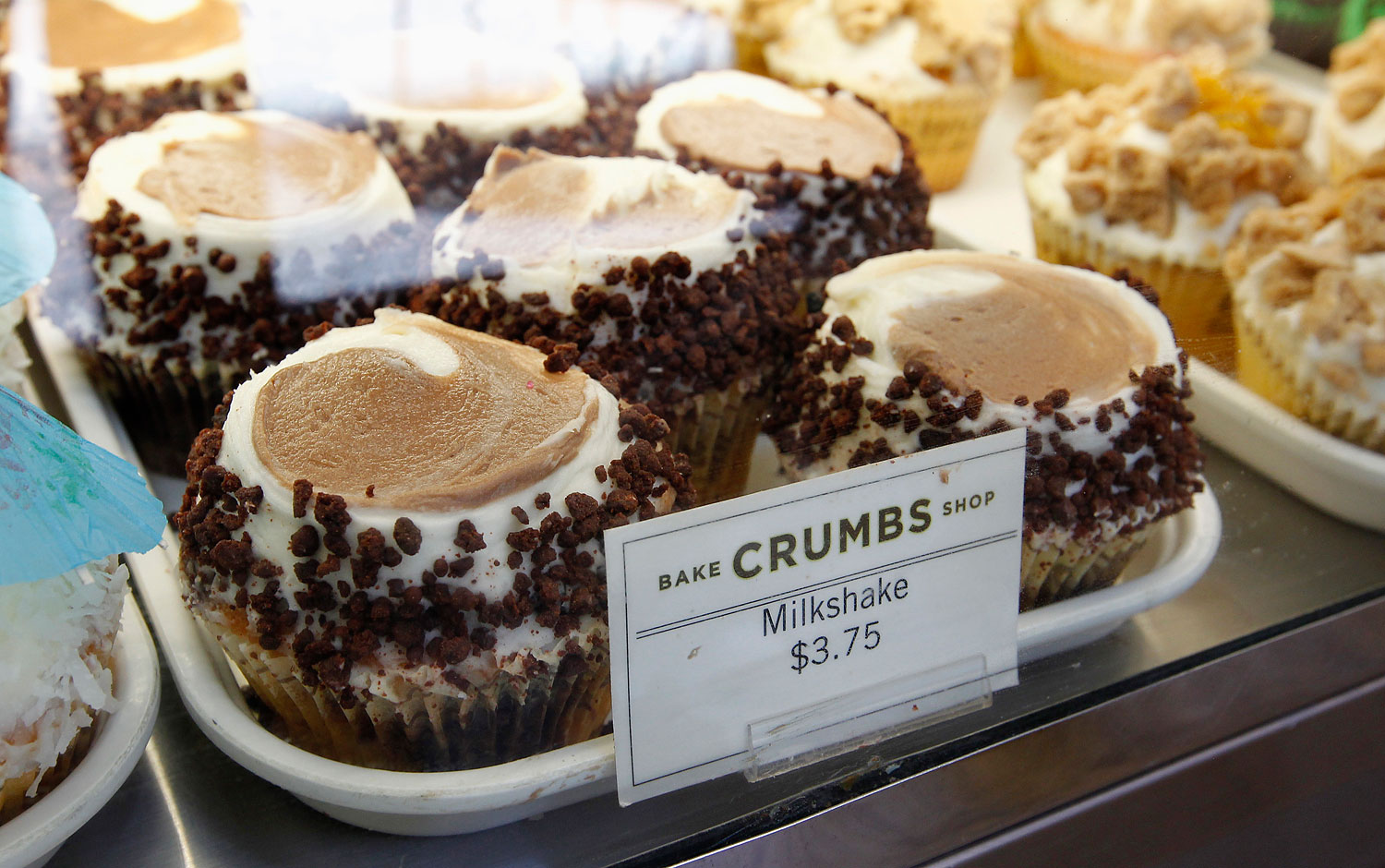 A tray of cupcakes is pictured at a Crumbs Bake Shop, which specializes in over 50 varieties of cupcakes, in Hollywood, California
