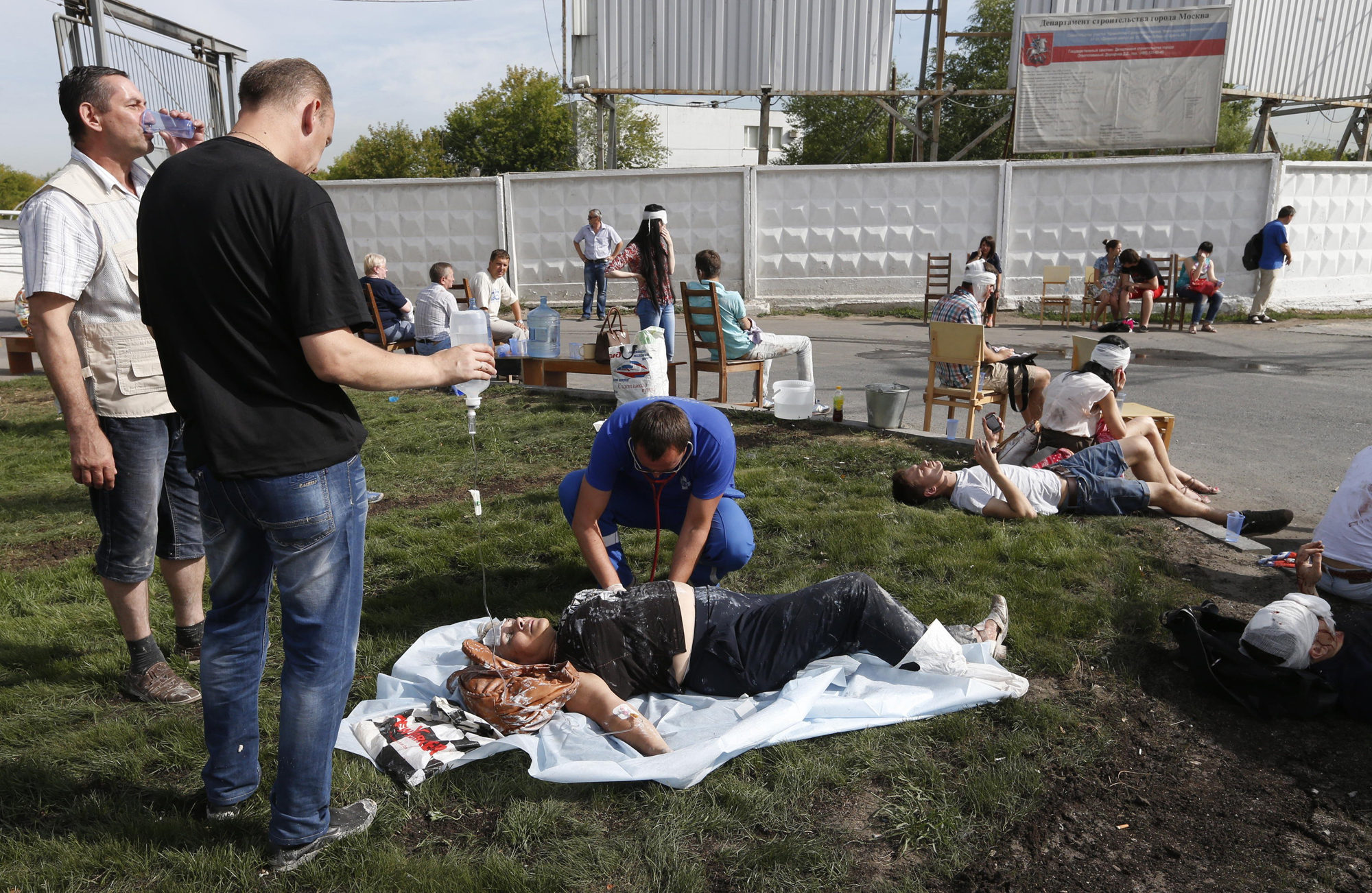 People injured in a Moscow metro derailment, July 15, 2014.