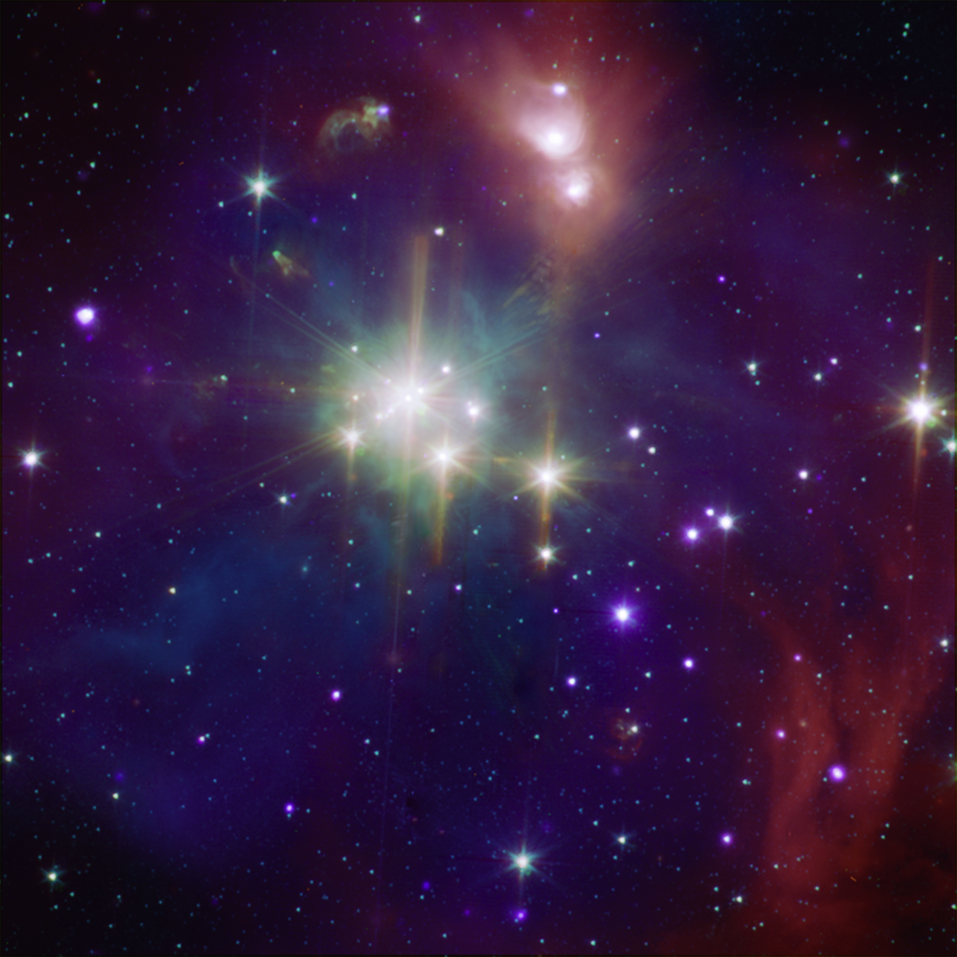 The Coronet cluster is one of the nearest and most active regions of ongoing star formation at only about 420 light-years away. The Coronet contains a loose cluster of a few dozen young stars with a wide range of masses and at various stages of evolution.