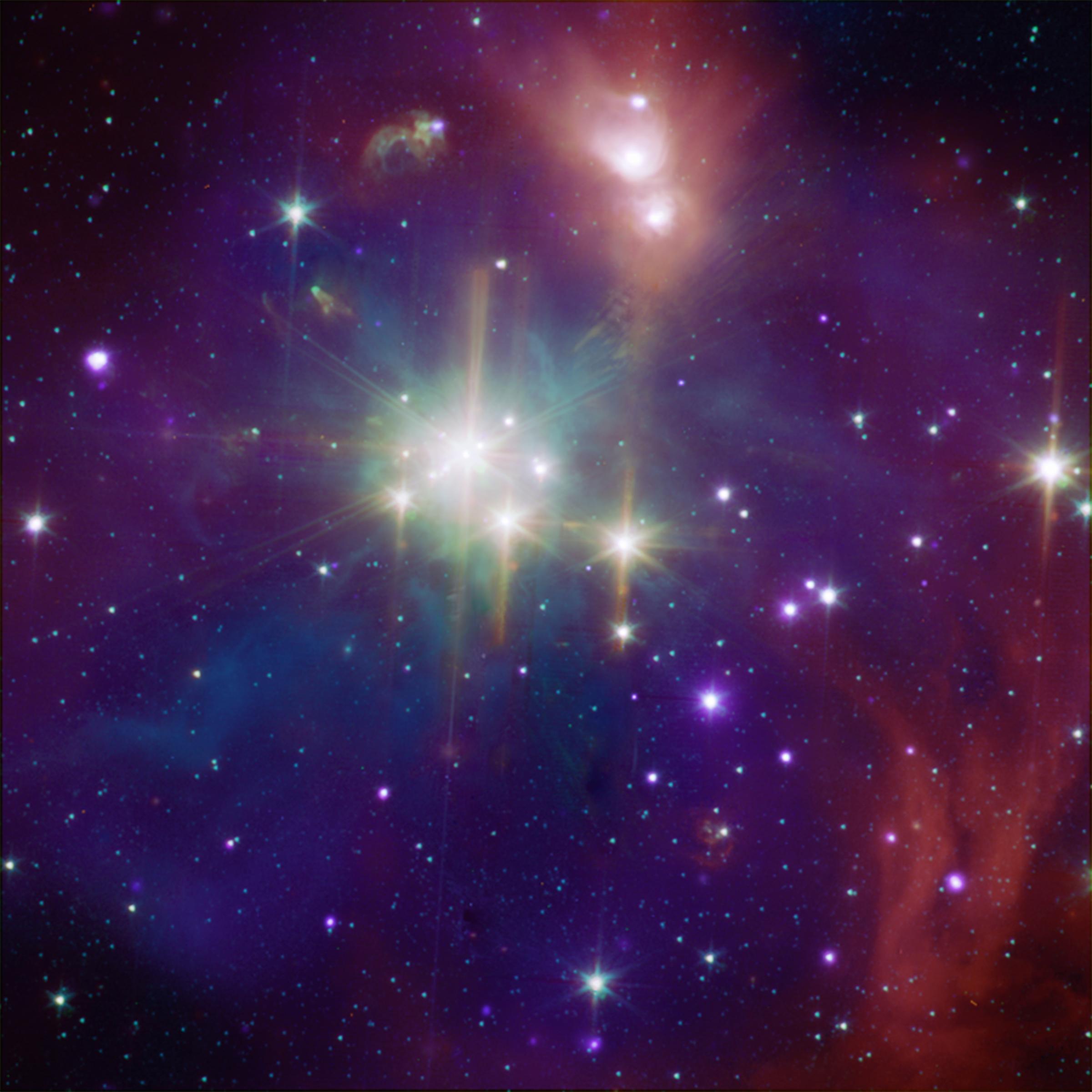 The Corona Australis region (containing, at its heart, the Coronet cluster) is one of the nearest and most active regions of ongoing star formation. This composite X-ray and infrared image catches star formation in the act.
