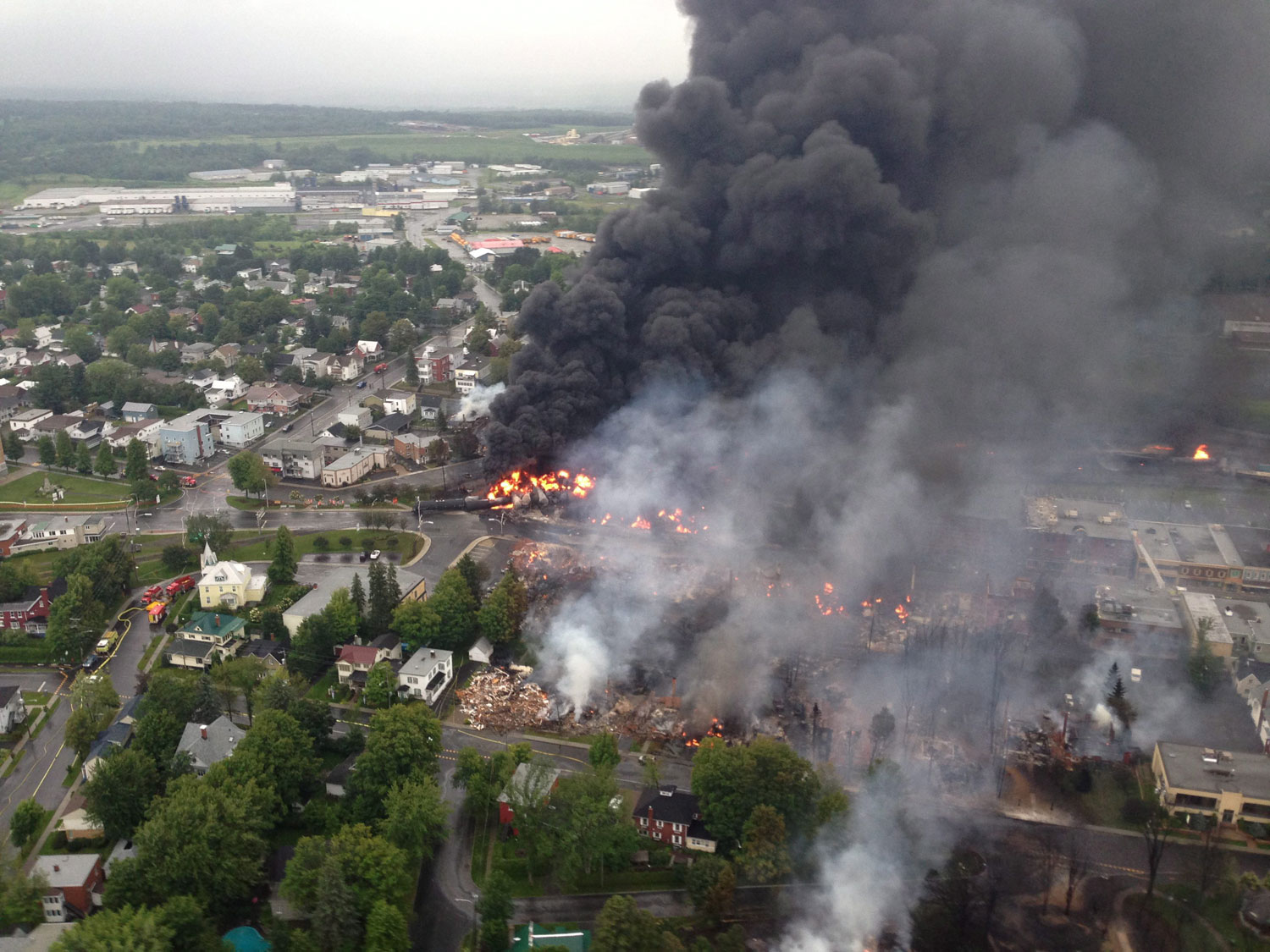 However, it is actually the town of Lac-Megantic, Quebec following a train derailment that sparked several explosions on July 6, 2013.