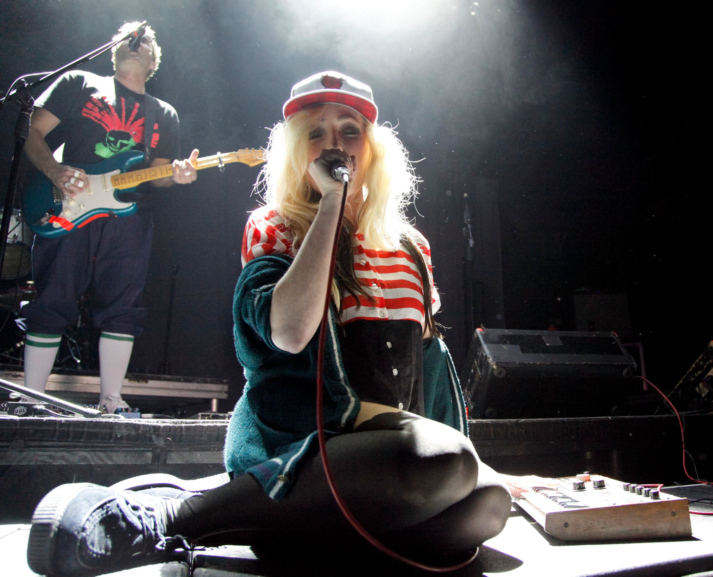 Jules de Martino (L) and Katie White of The Ting Tings perform onstage at The Mayan on March 22, 2012 in Los Angeles.