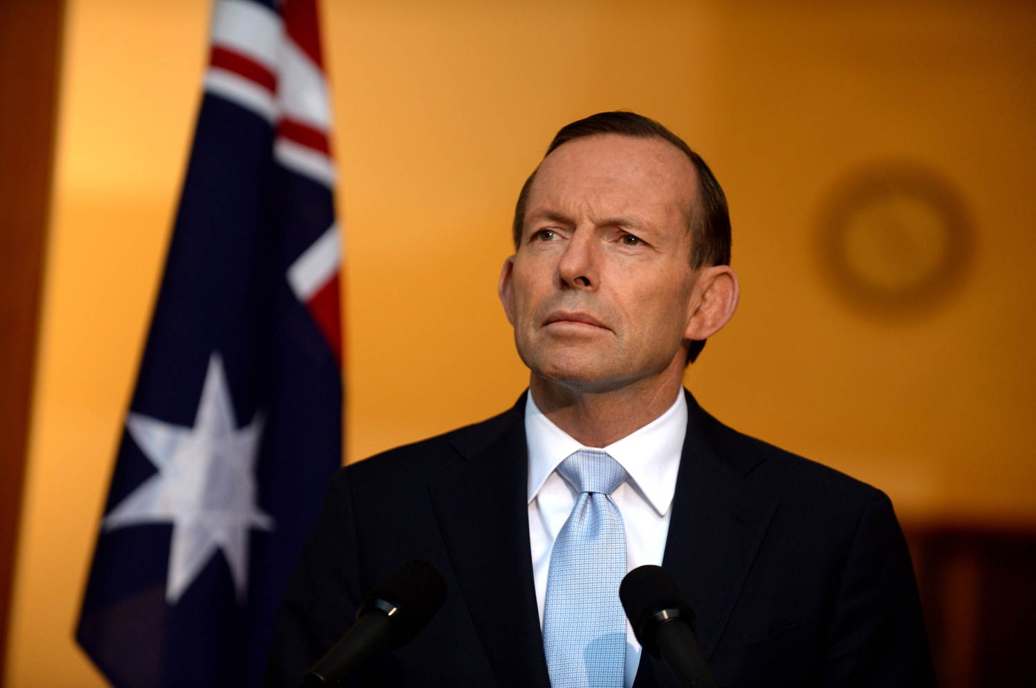 Australian Prime Minister Tony Abbott speaks about the downing of Malaysia Airlines Flight 17 in Ukraine during a press conference in Canberra, Australia on July 18, 2014. (Alan Porritt — EPA)