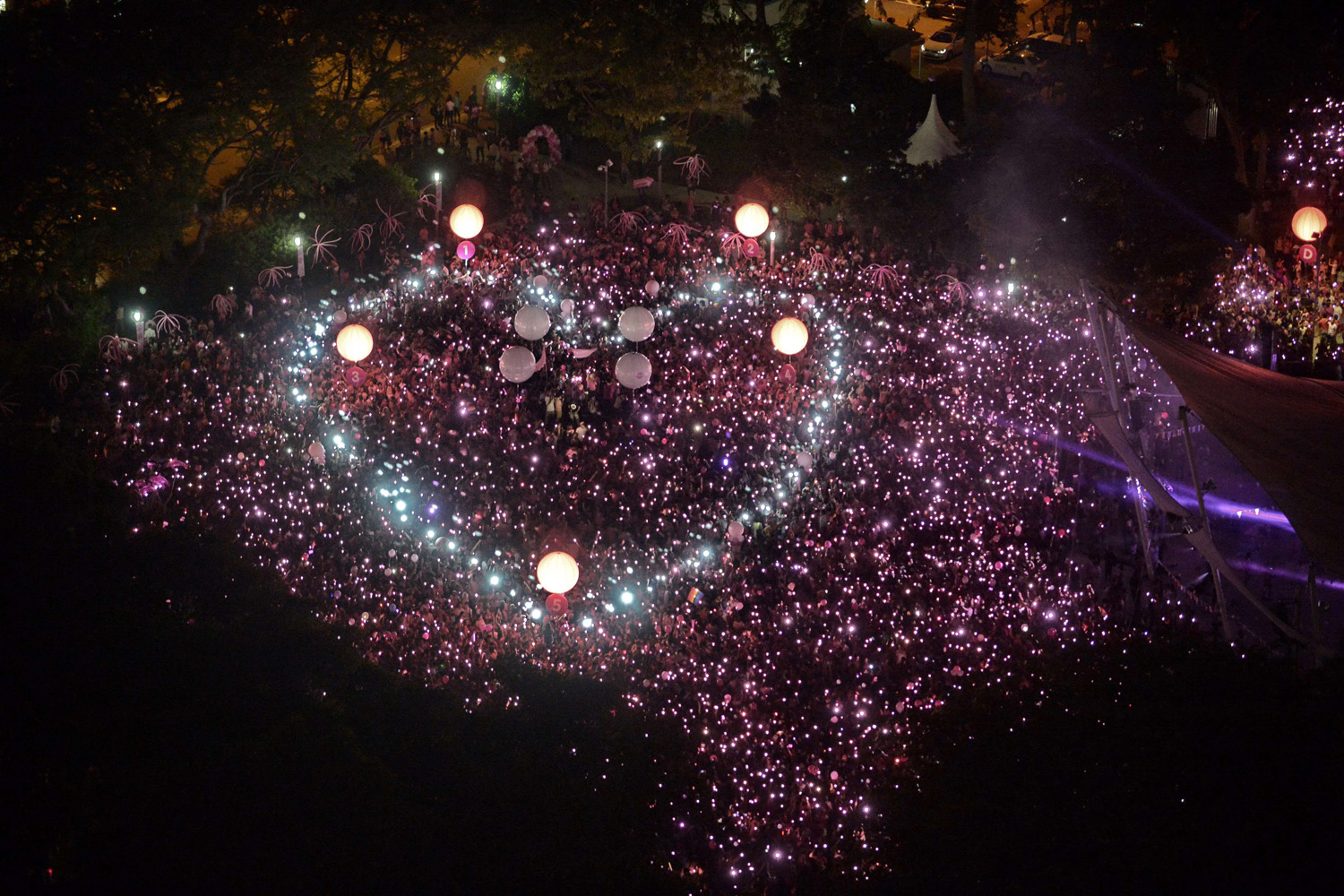 Jun. 28, 2014. Suporters form a giant pink dot at  Speakers' Corner  in Singapore. A gay rights rally was set to kick off in Singapore June 28, with organizers expecting tens of thousands of people to celebrate sexual diversity in the city-state despite fierce opposition from religious conservatives.
