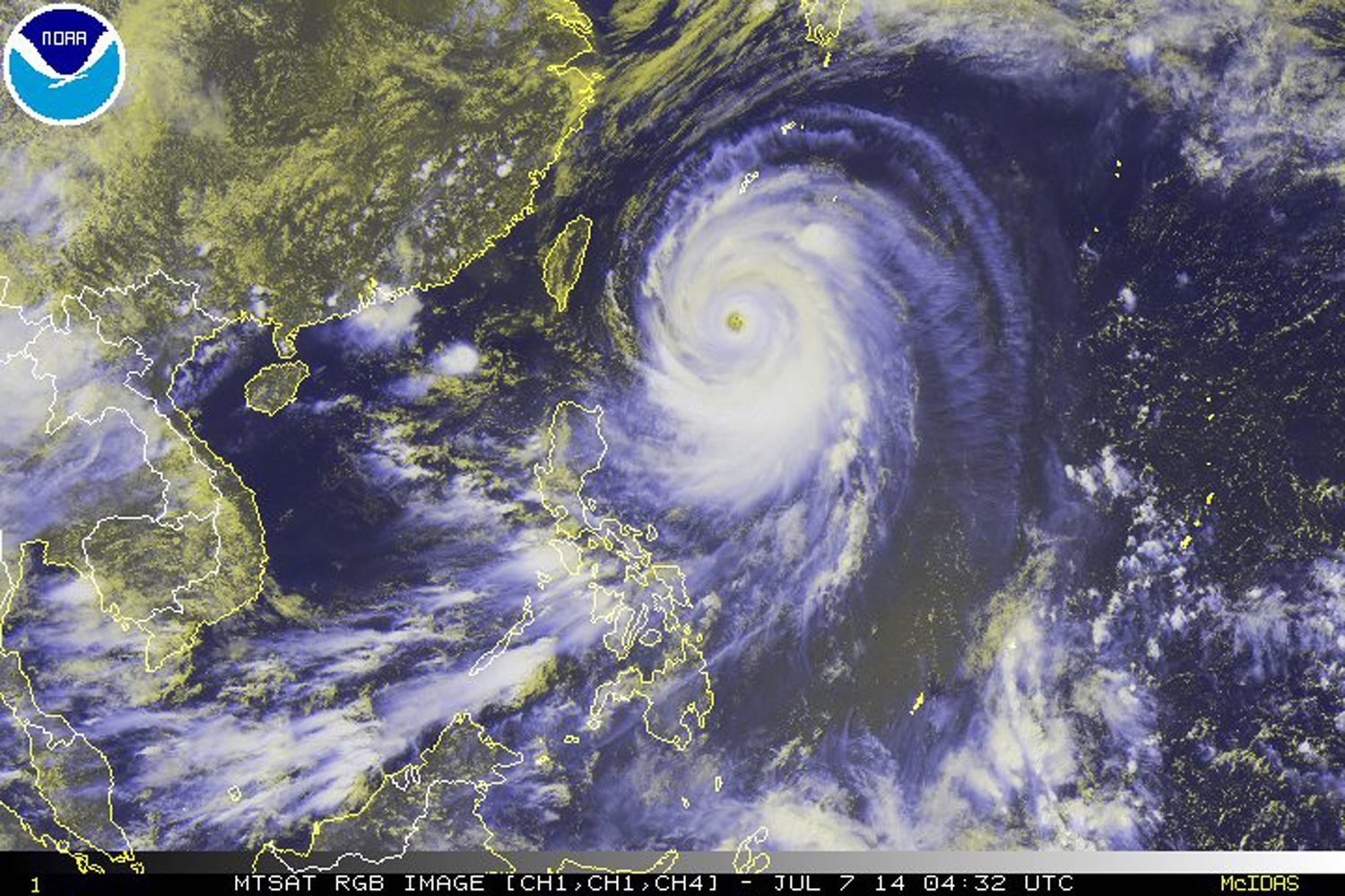 Typhoon Neoguri, the first super typhoon of 2014 heading towards Japan on July 7, 2014.