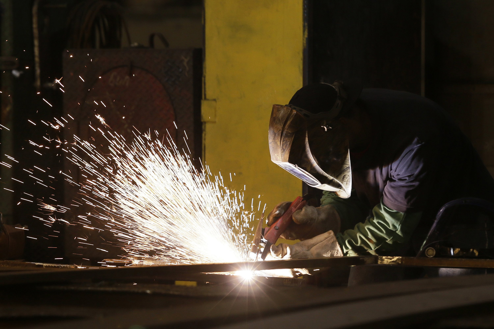 A welder works on a project at Prospect Steel, a unit of Lexicon Inc., in Little Rock, Ark., July 25.