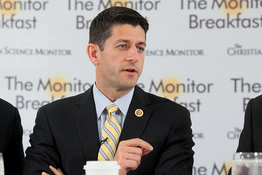 Rep. Paul Ryan speaks to reporters at a breakfast hosted by the Christian Science Monitor on July 30, 2014. (Michael Bonfigli/The Christian Science Monitor)