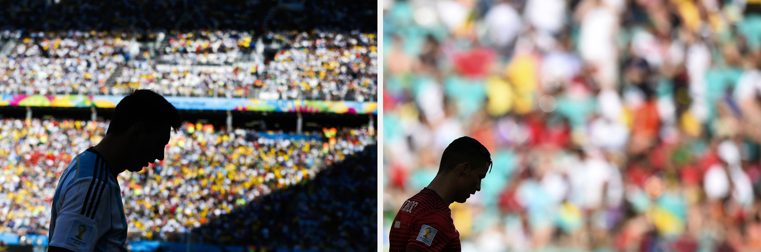 A silhouette of Portugal's Cristiano Ronaldo is seen reacting during their 2014 World Cup Group G soccer match agaisnt Germany at the Fonte Nova arena in Salvador