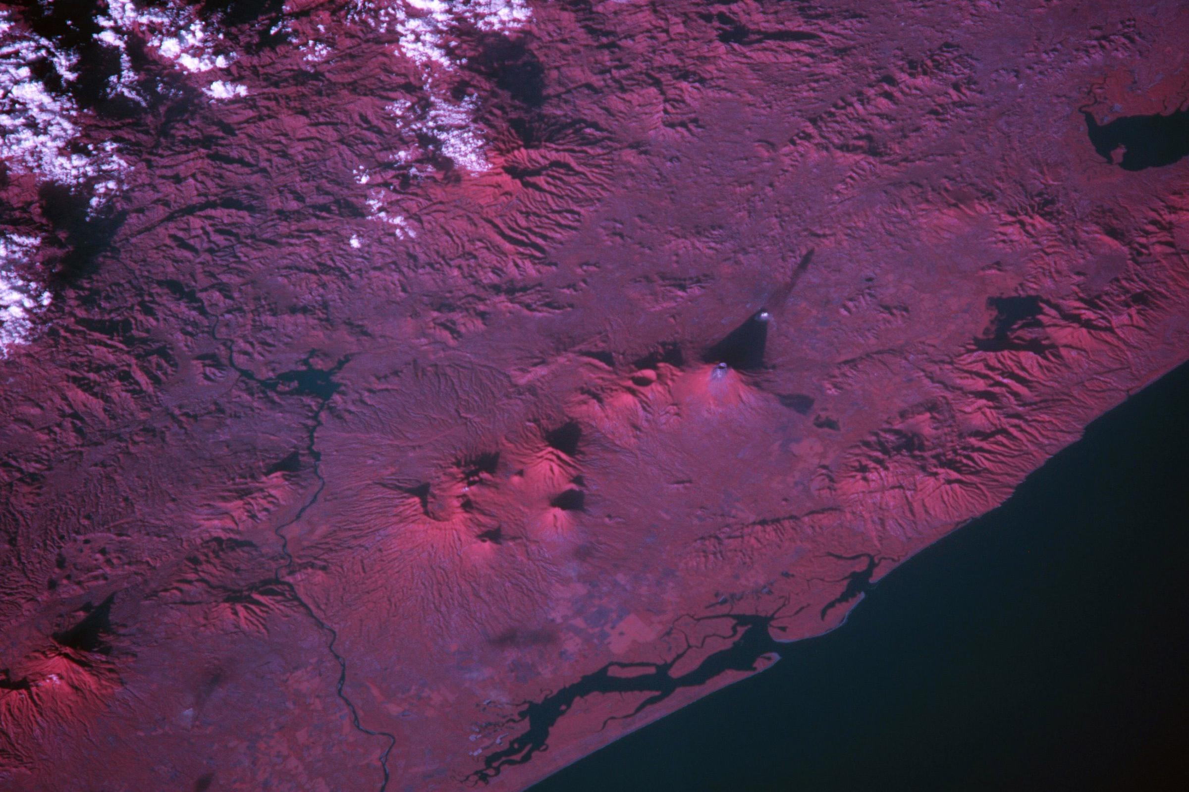 Volcanoes in Guatemala in near infrared.