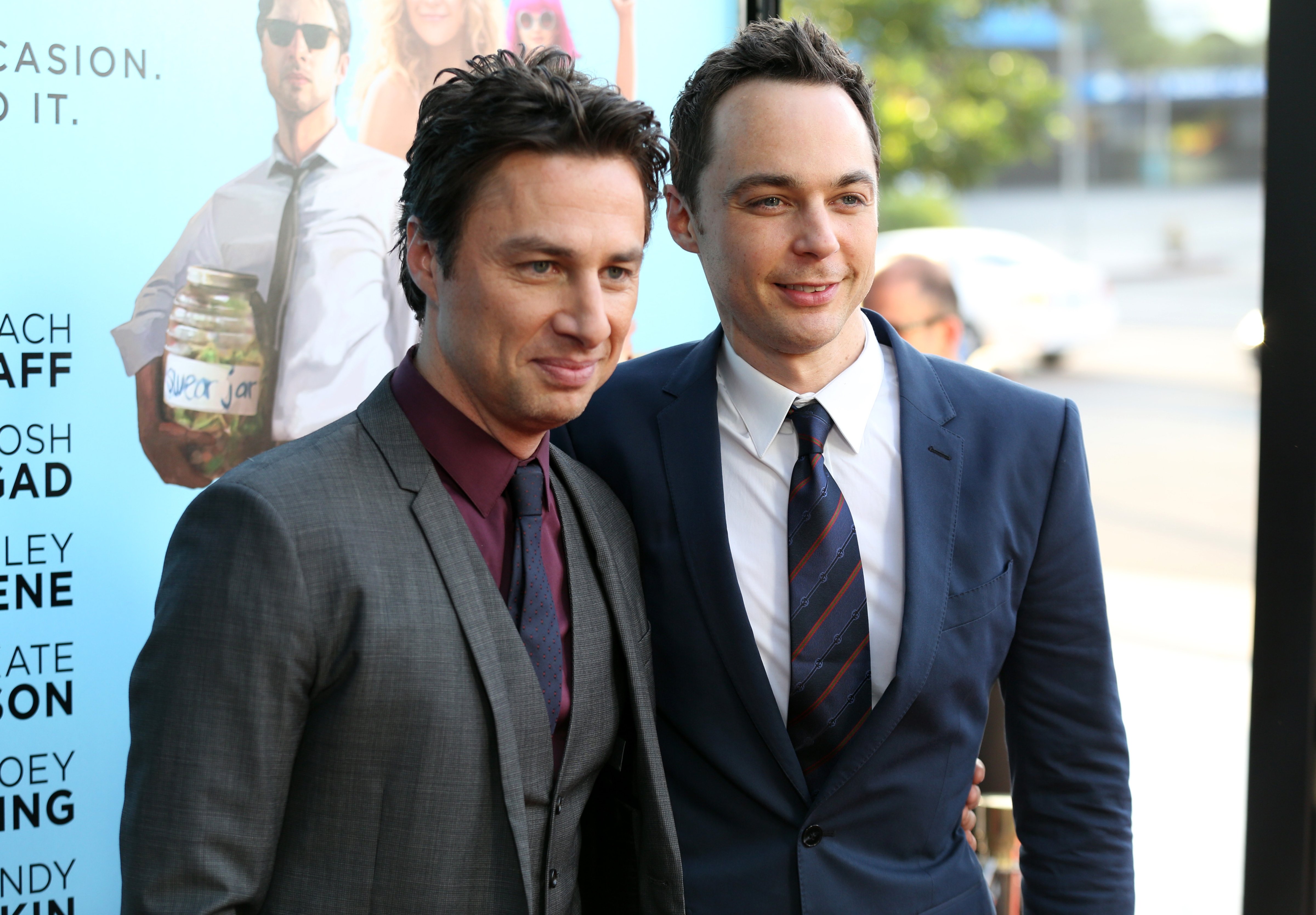 Zach Braff, left, and Jim Parsons at the premiere of <i>Wish I Was Here</i>. (Matt Sayles—Invision/AP)