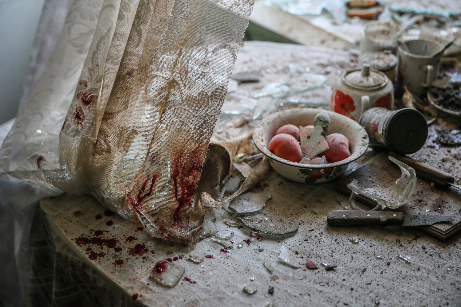 Aug. 26, 2014. Damaged goods lie in a damaged kitchen in downtown Donetsk, Ukraine. Ukraine said it had captured Russian soldiers engaged in combat on Ukrainian territory, a claim that could complicate efforts to end fighting between government forces and separatist rebels in the east of the country.