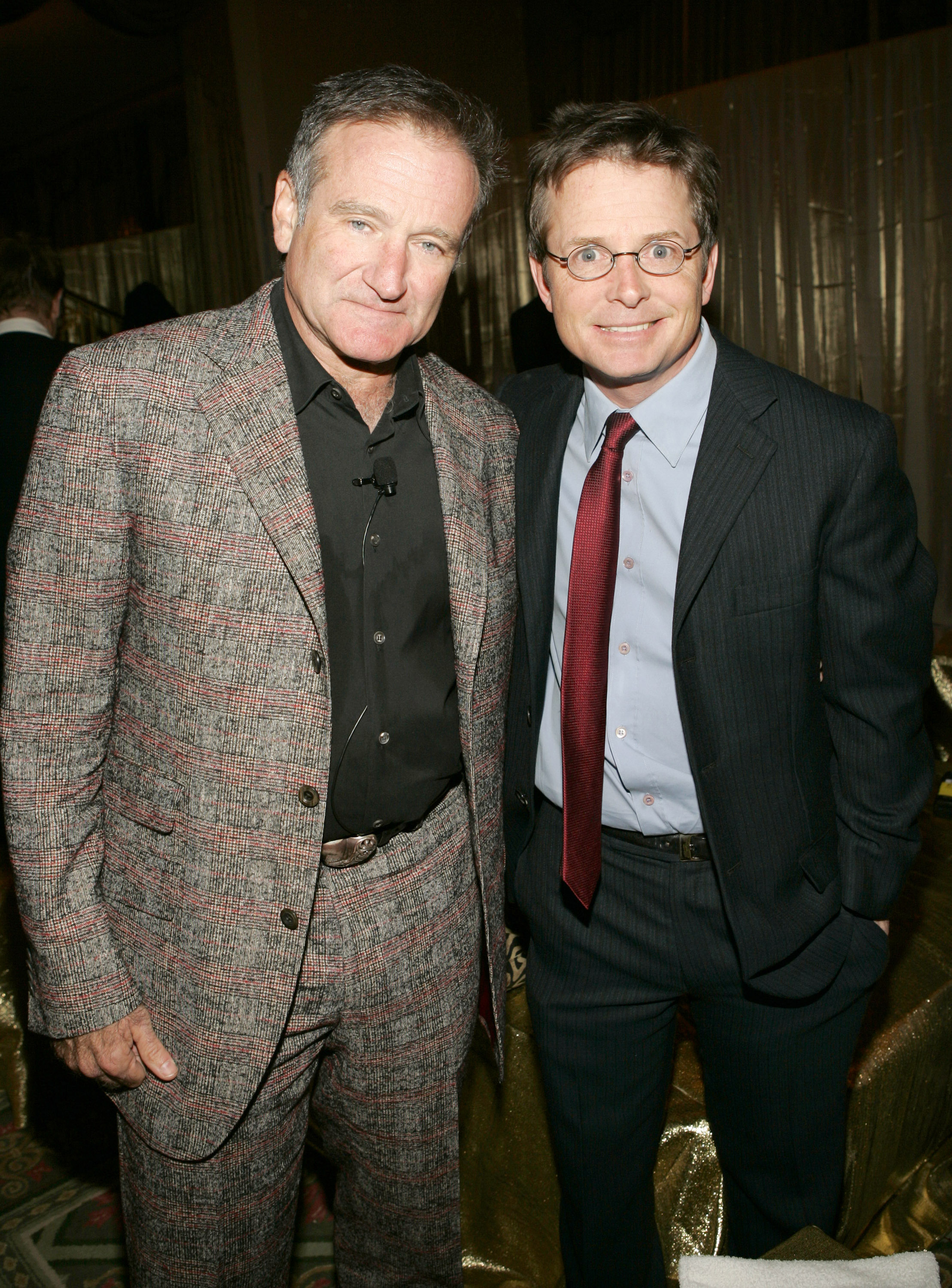 Robin Williams and Michael J. Fox during "A Funny Thing Happened on the Way to Cure Parkinson's..." Benefiting the Michael J. Fox Foundation for Parkinson's Research 2004 at The Waldorf Astoria in New York City. 