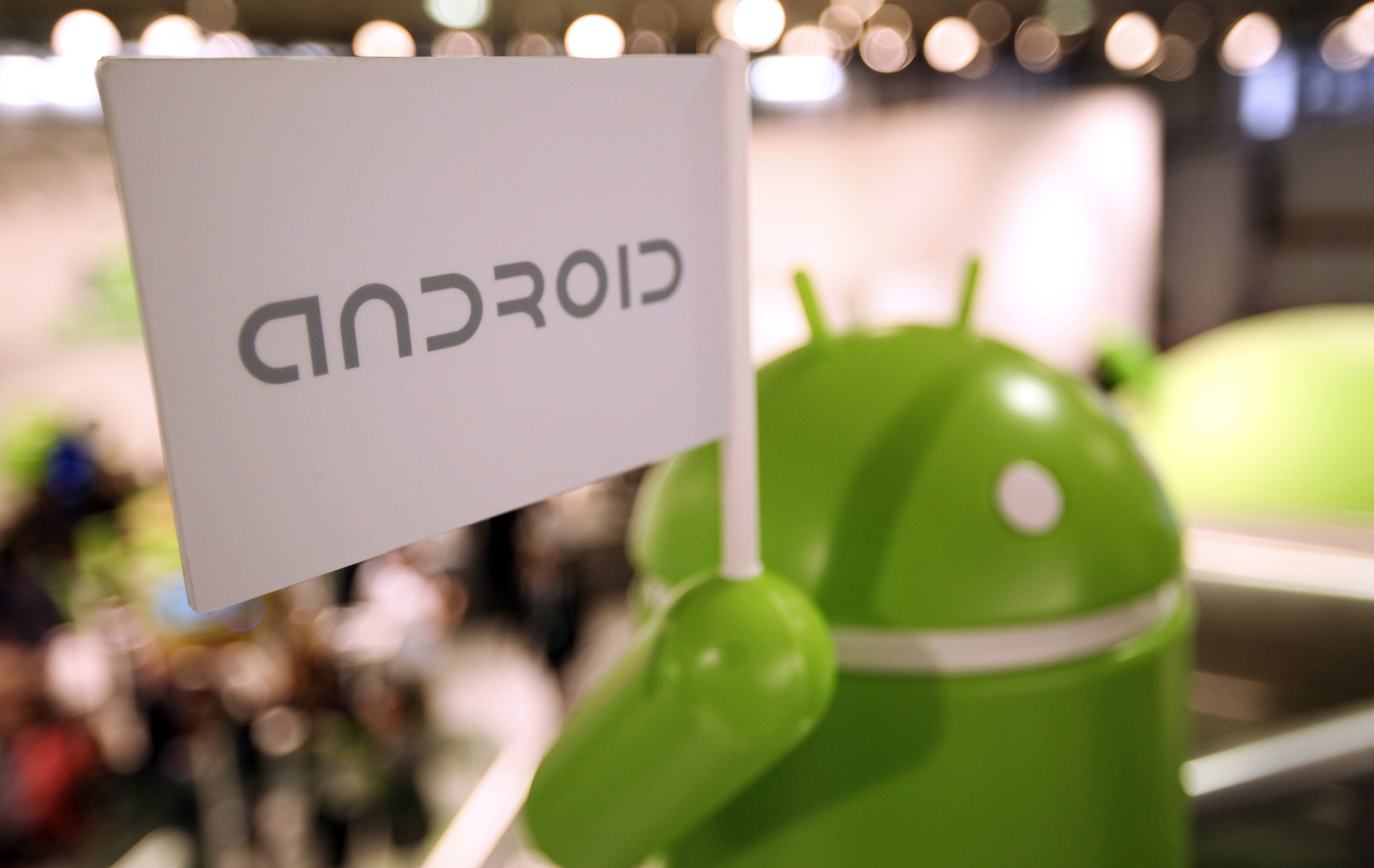 A model of the Android operating system logo at the Mobile World Congress in Barcelona, Spain, on Feb. 27, 2012. (Bloomberg via Getty Images)