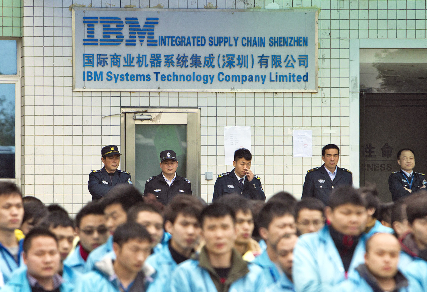 IBM workers protest at an IBM factory in Shenzhen