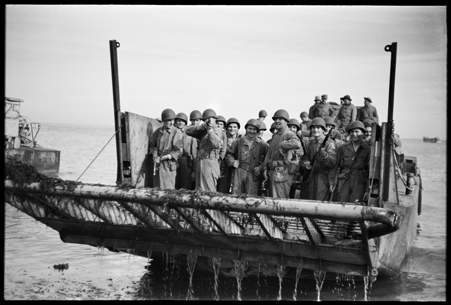Rangers on landing craft near Licata, Sicily, 1943.