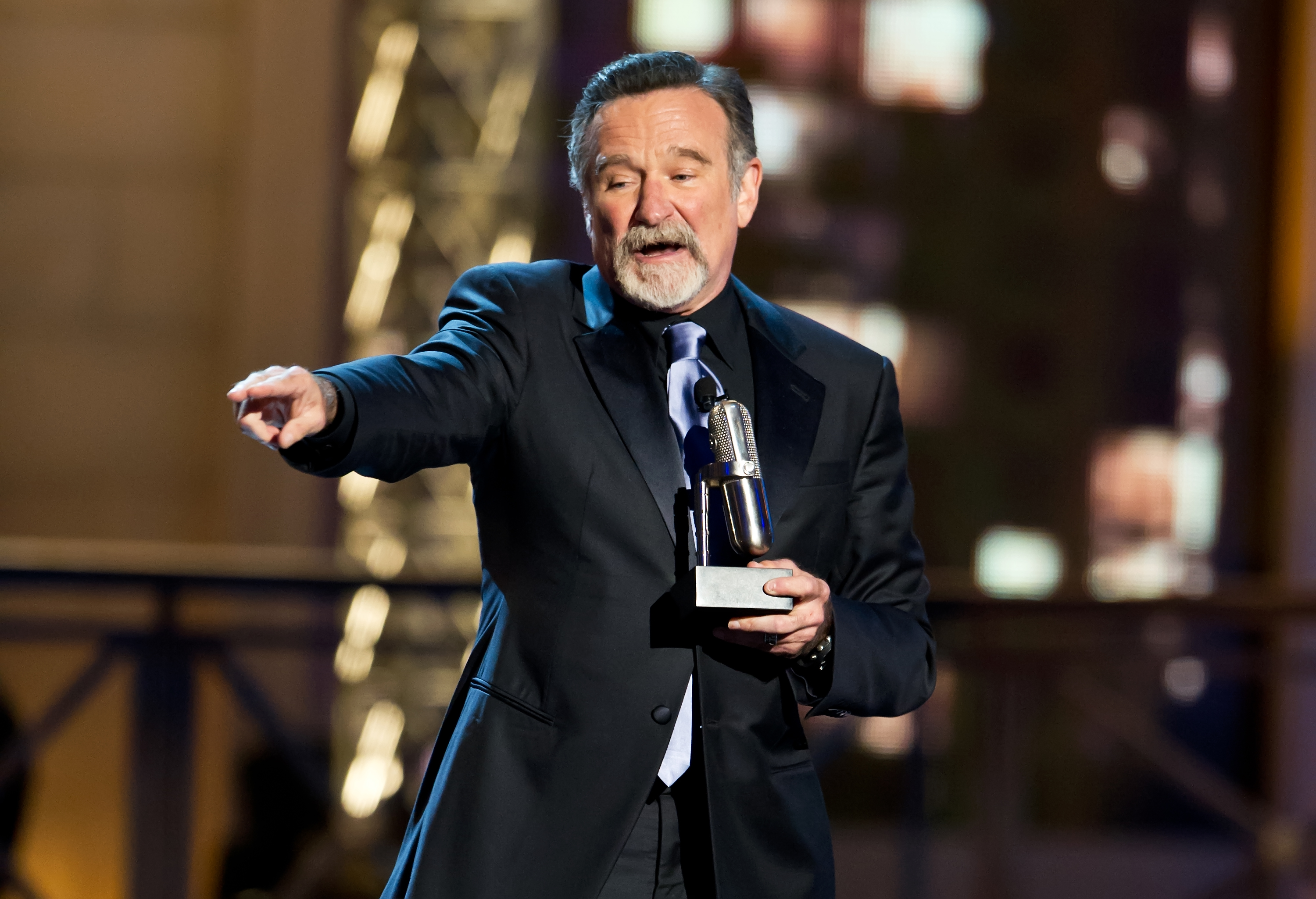 Comedian Robin Williams accepts an award onstage at The Comedy Awards 2012 at Hammerstein Ballroom on April 28, 2012 in New York City. (Gilbert Carrasquillo&mdash;FilmMagic /  Getty Images)