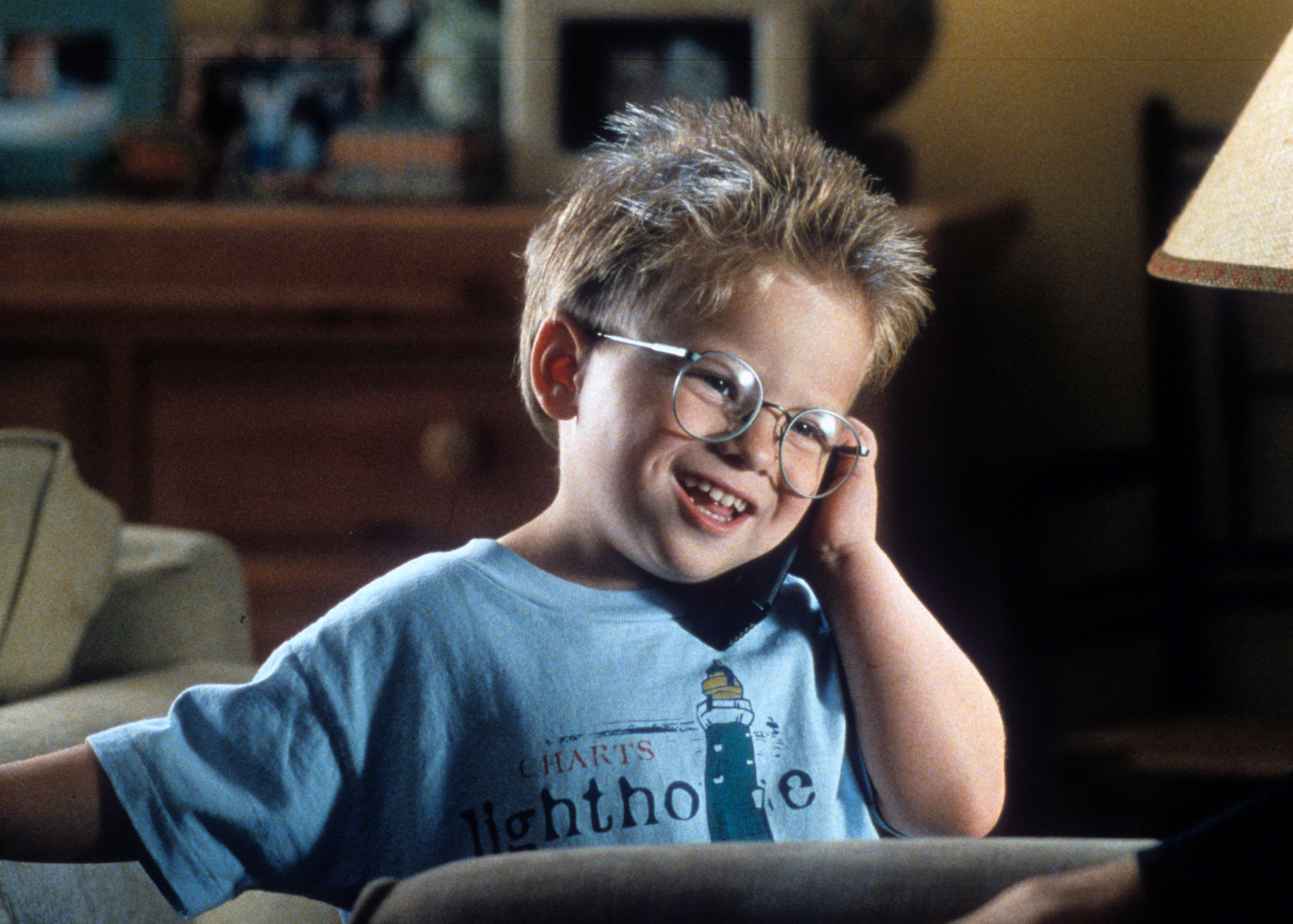 Jonathan Lipnicki talks on a phone in a scene from the film 'Jerry Maguire', 1996. (Columbia TriStar&mdash;Getty Images)