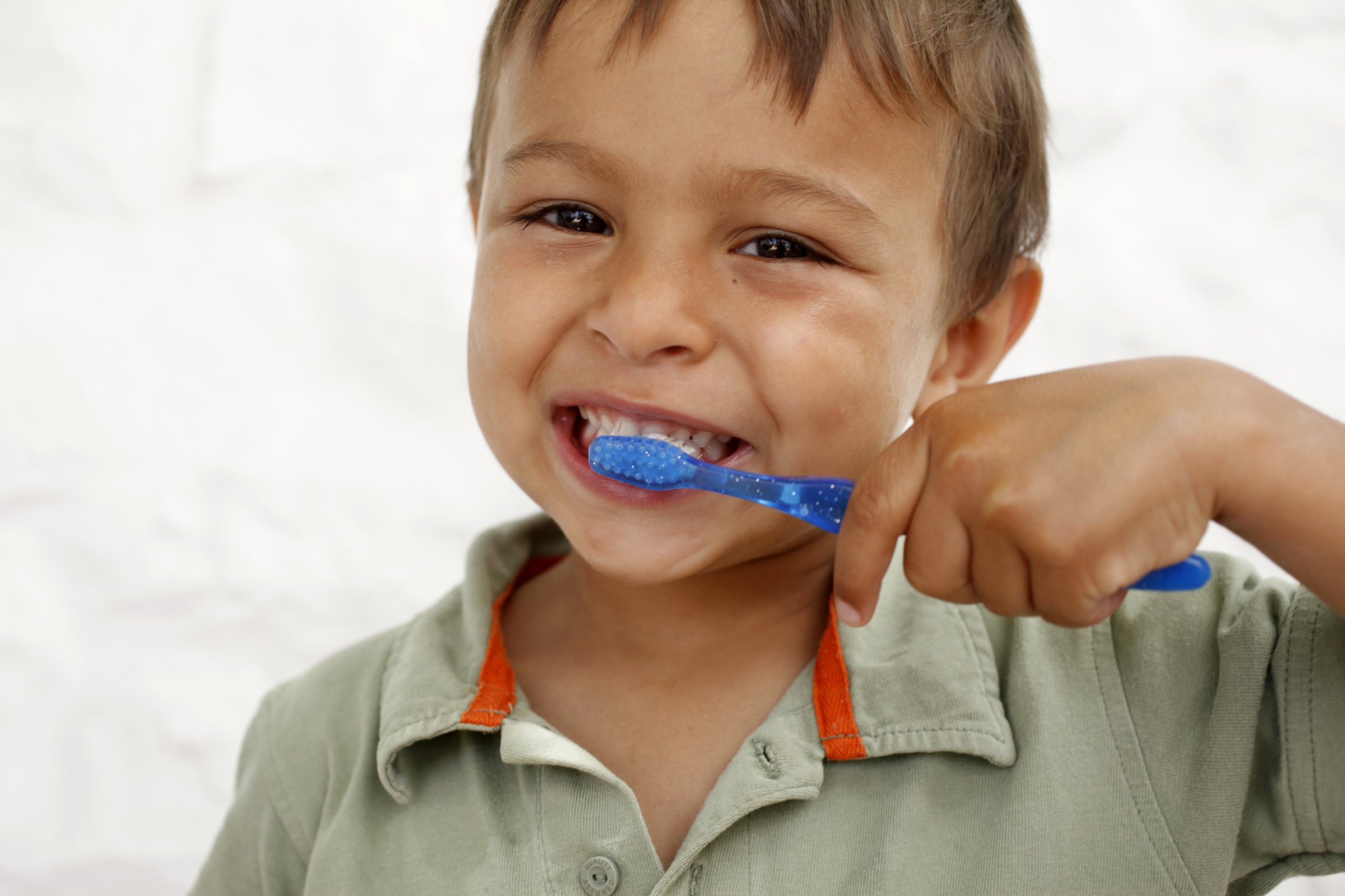 Young boy brushing teeth, Italy
