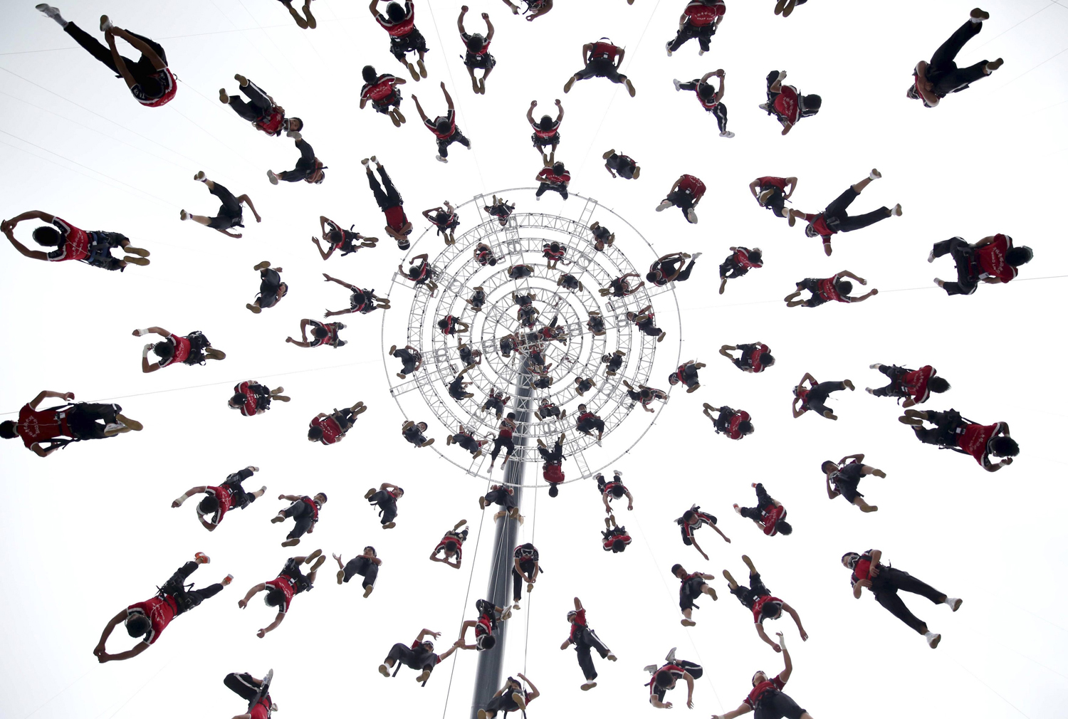 Aug. 9, 2014. Students of Shaolin Tagou Martial Arts School participate in a rehearsal for a stunt performance, which is part of the opening ceremony of the 2014 Nanjing Youth Olympic Games, at a stadium in Nanjing, Jiangsu province, China.