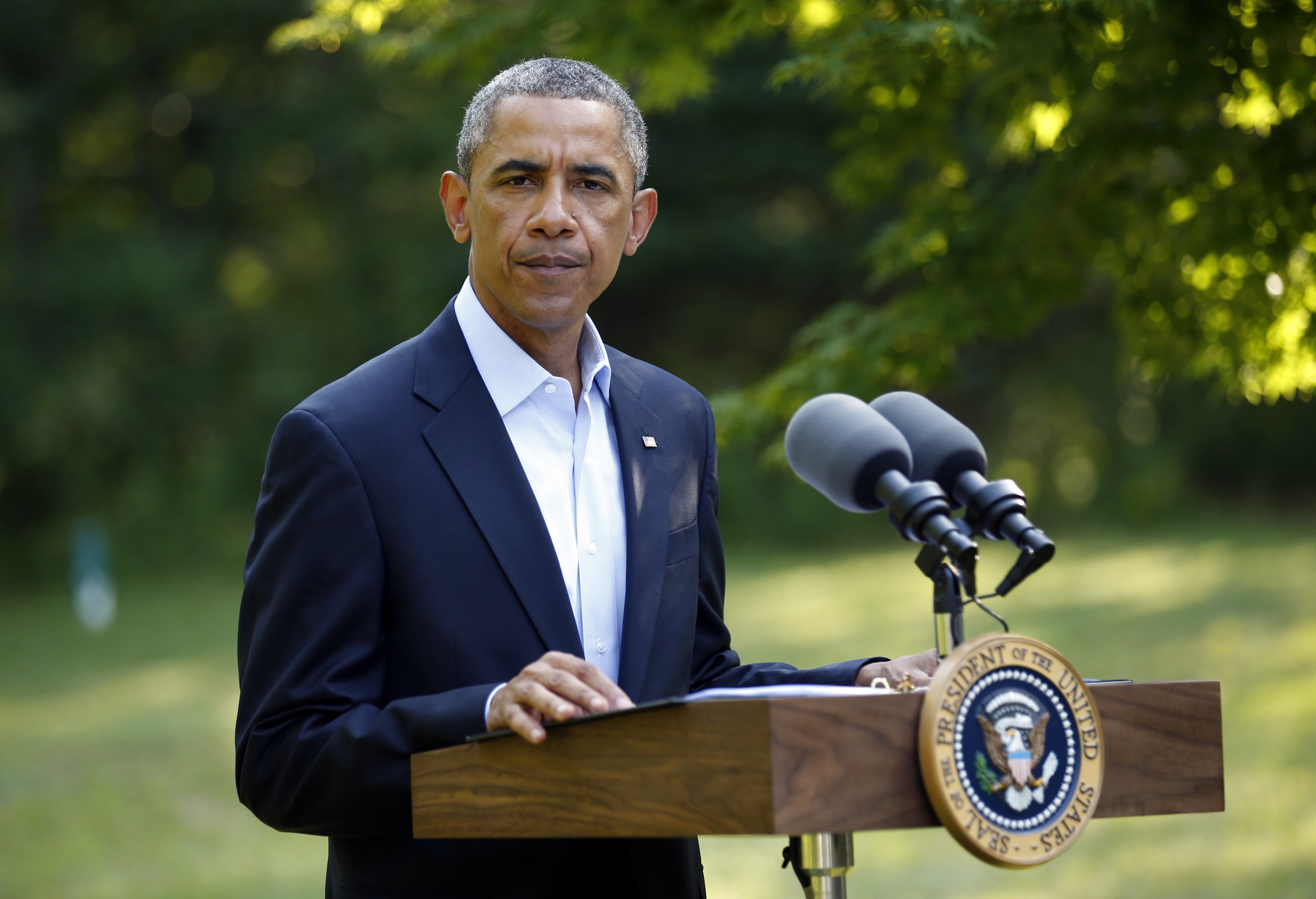 U.S. President Barack Obama delivers a statement on the situation in Iraq from his vacation home at Martha's Vineyard, in Massachusetts, Aug. 11, 2014 (Kevin Lamarque—Reuters)