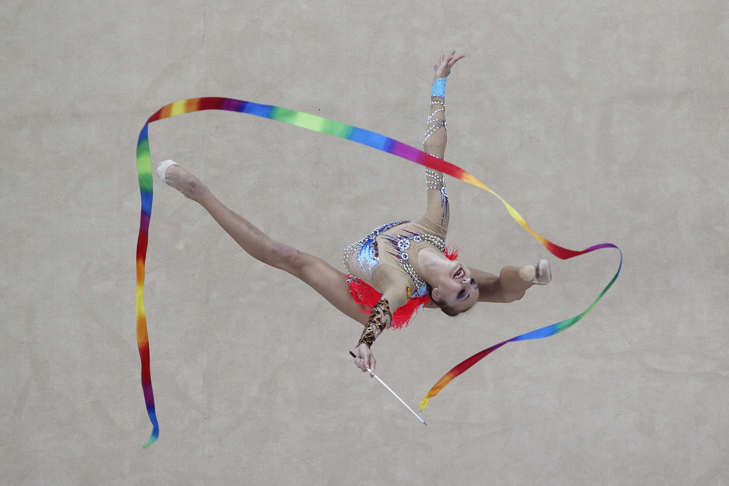 Russian's Irina Annenkova competes during the rhythmic gymnastics individual all-around final match at the 2014 Nanjing Youth Olympic Games in Nanjing, China on Aug. 27, 2014.