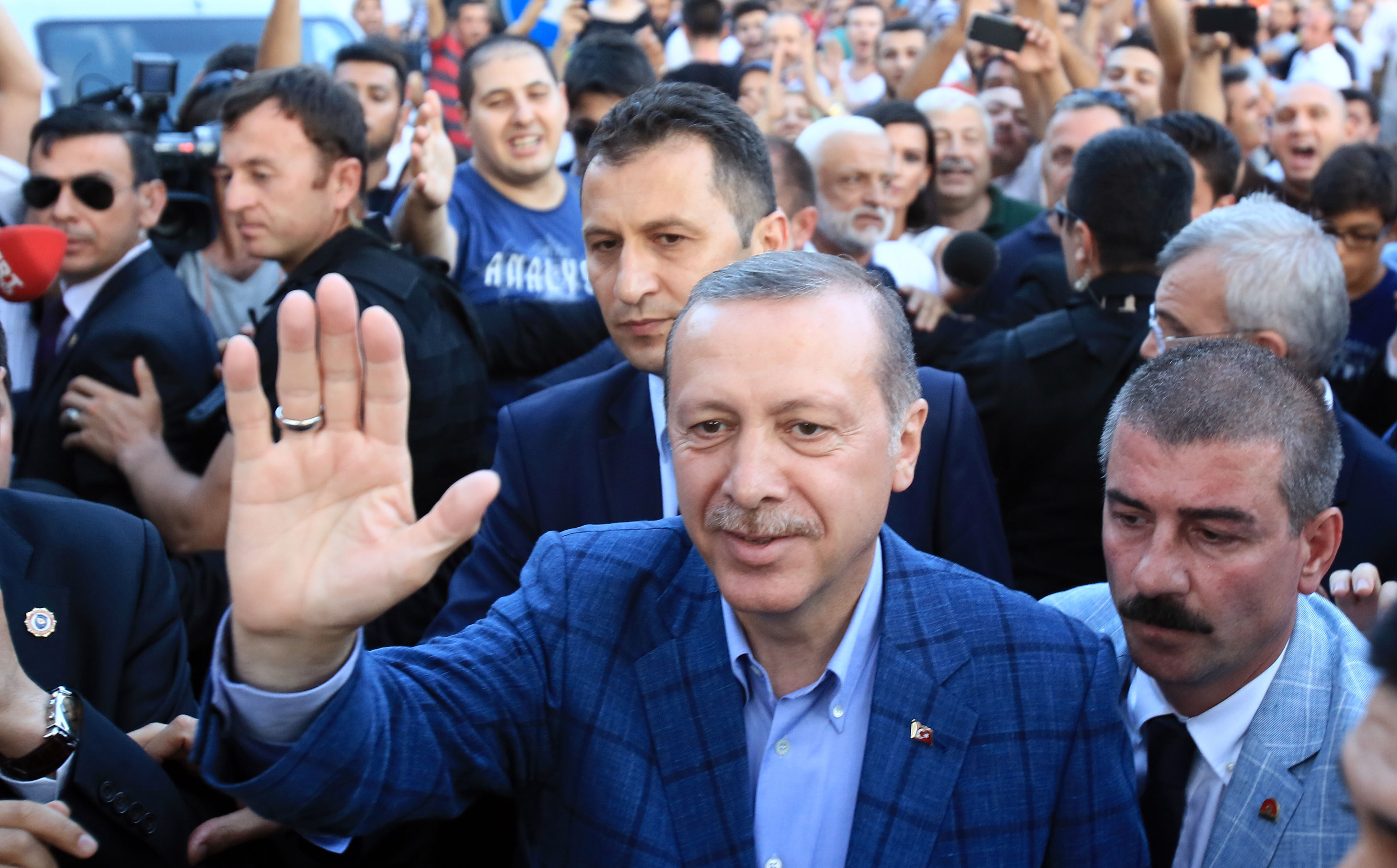 Winner of presidential election Recep Tayyip Erdogan greets public
