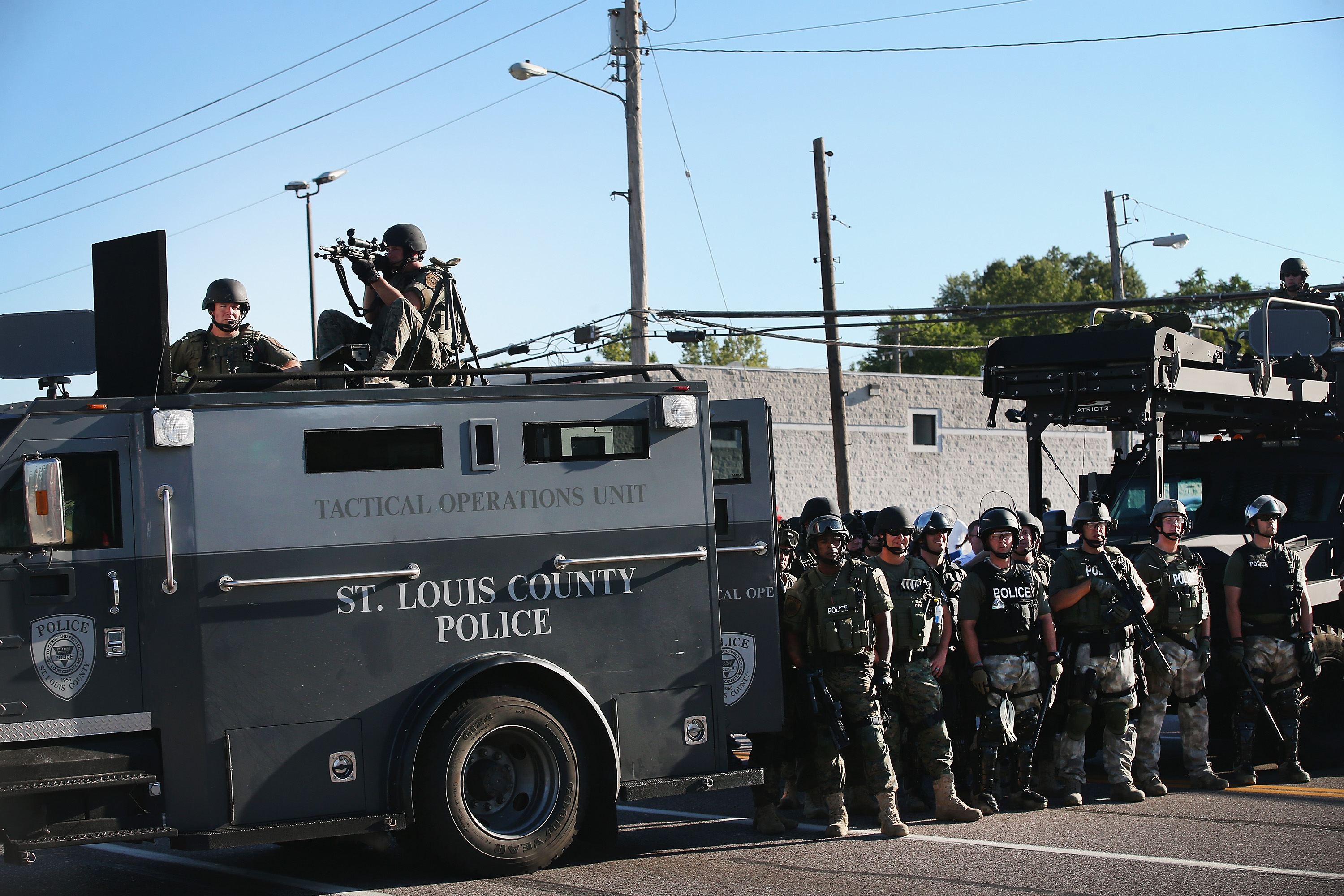 Police on guard in Ferguson on Tuesday. (Scott Olson / Getty Images)