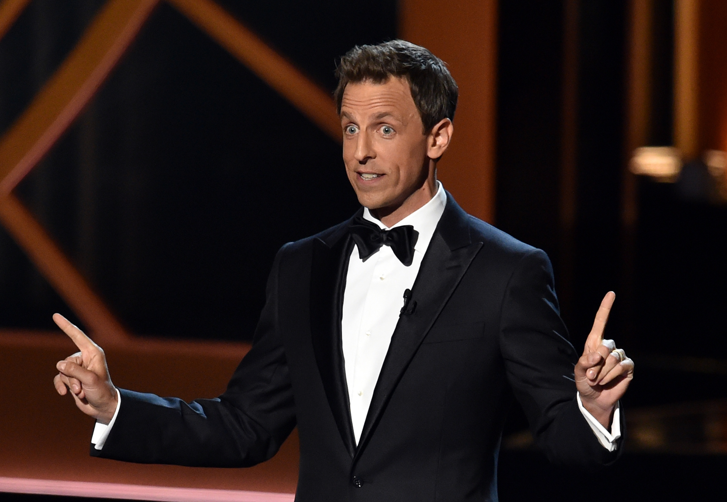Host Seth Meyers speaks onstage at the 66th Annual Primetime Emmy Awards on August 25, 2014. (Kevin Winter—Getty Images)