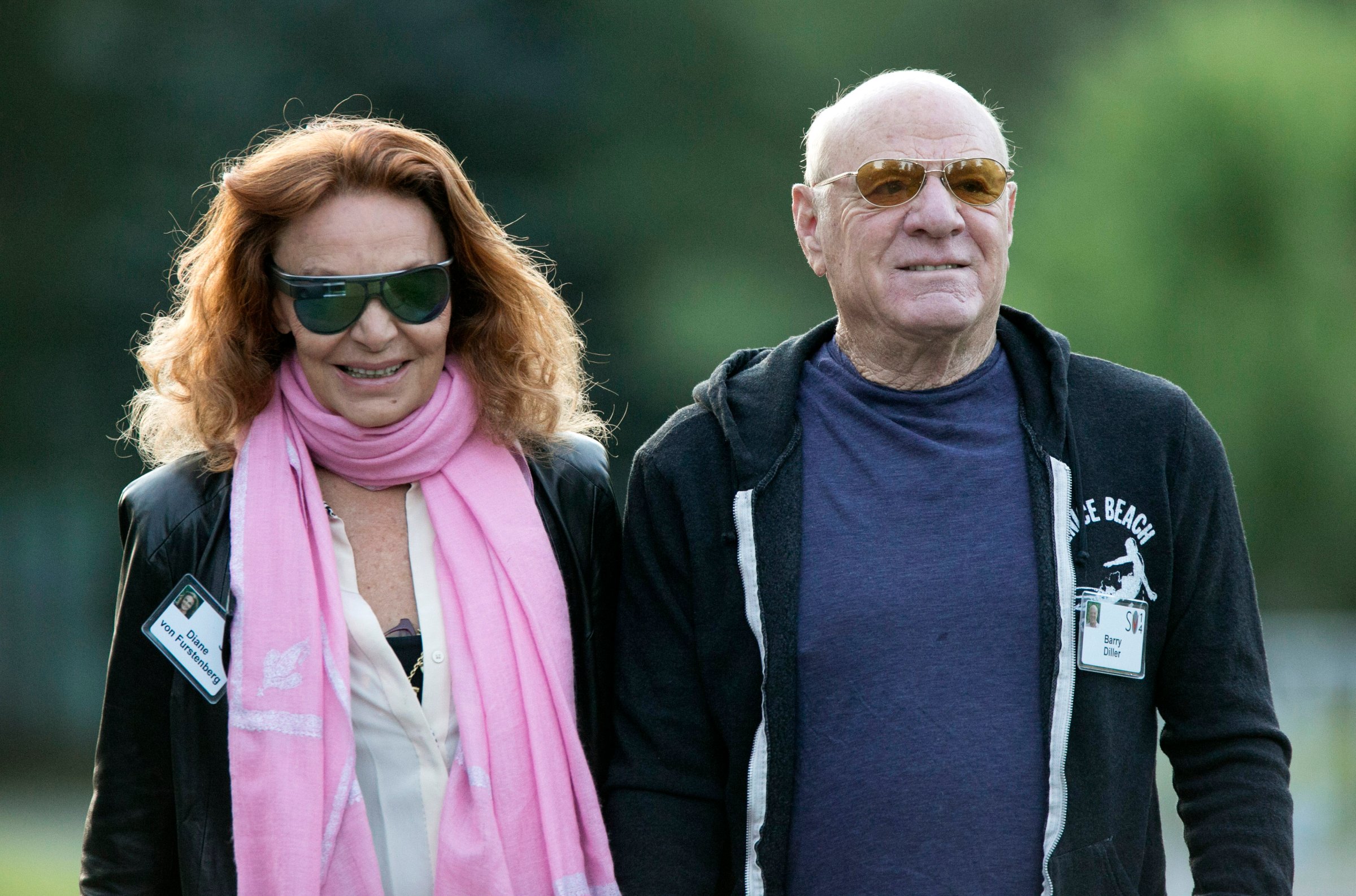Diane von Furstenberg and Barry Diller, chairman and chief executive officer of IAC/InterActiveCorp, arrive for a morning session during the Allen & Co. Media and Technology Conference in Sun Valley, Idaho on July 11, 2014.