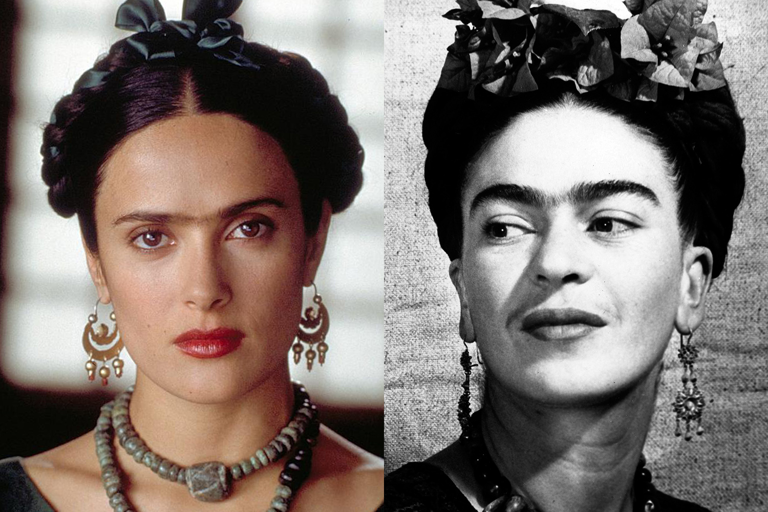 Salma Hayek plays Frida Kahlo in Frida.