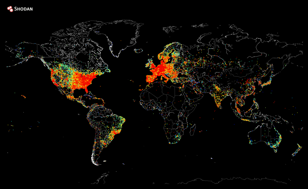 A map showing every device connected to the Internet. (John Matherly /@achillean)