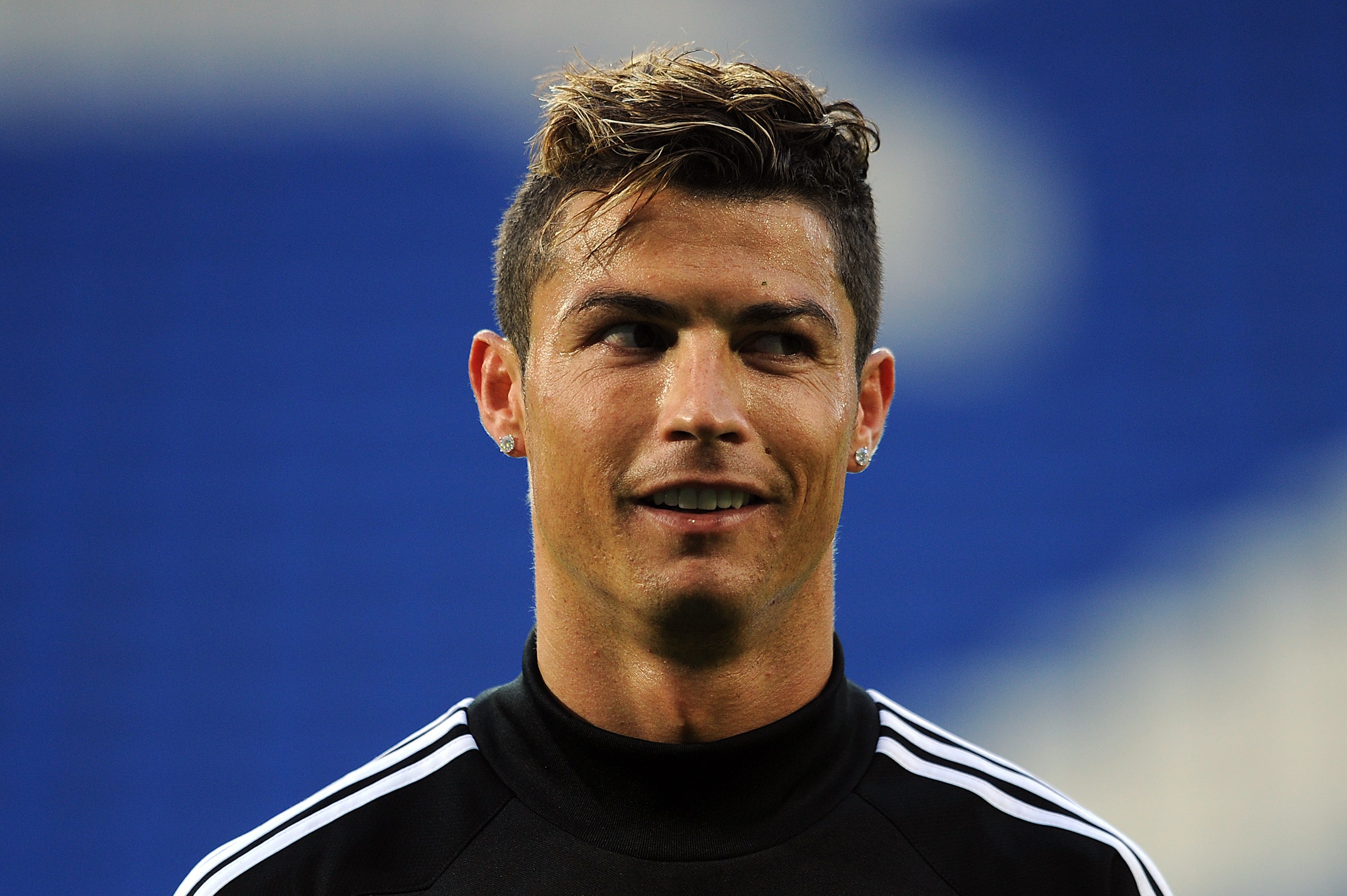 Cristiano Ronaldo of Real Madrid looks on during a training session ahead of the UEFA Super Cup at Cardiff City Stadium on Aug. 11, 2014 in Cardiff, Wales. (Chris Brunskill—Getty Images)
