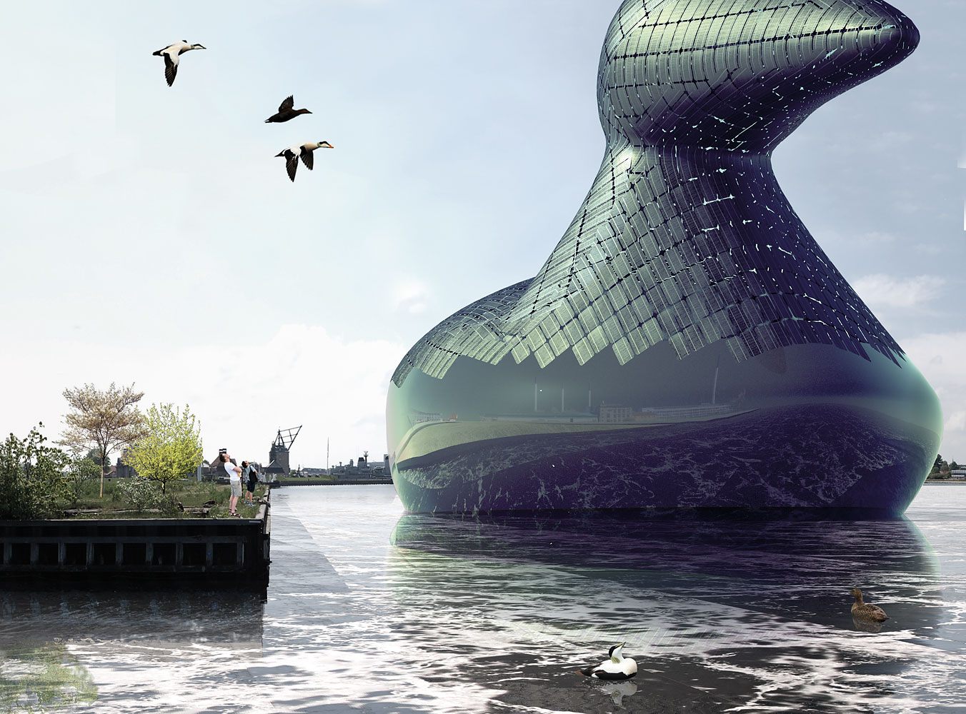 Energy Duck: A submission to the 2014 Land Art Generator Initiative Copenhagen design competition by artists Hareth Pochee, Adam Khan, Louis Leger and Patrick Fryer. (Courtesy Land Art Generator Initiative)