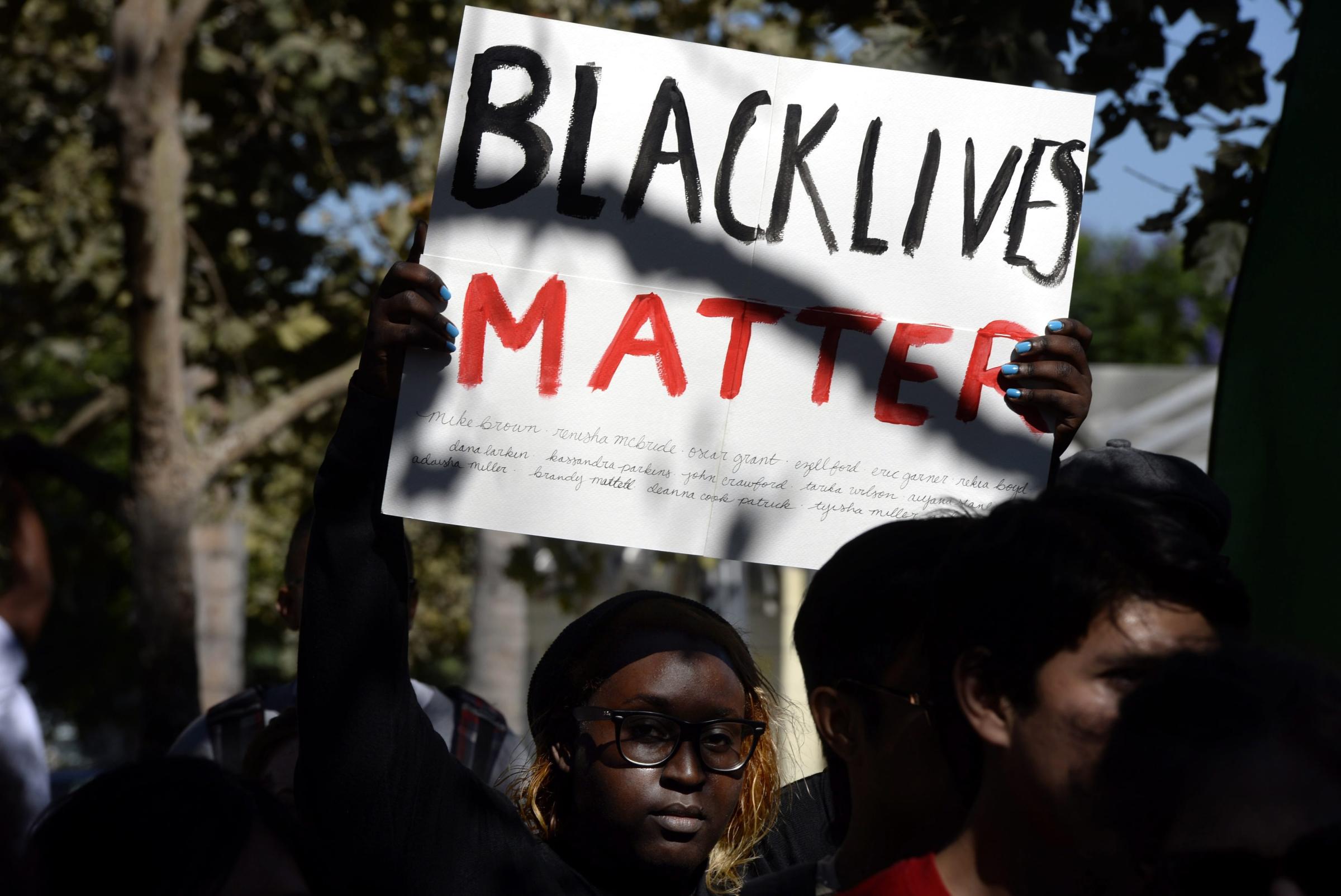 Protestors demonstrate during a Day of Rage to mark the police shooting of Mike Brown in Missouri