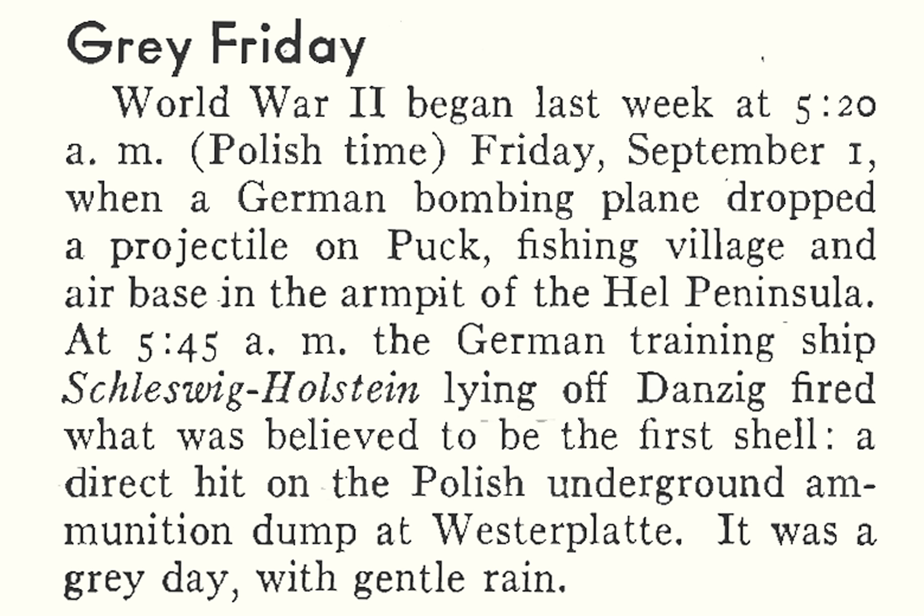 Grey Friday, Sept. 11 1939