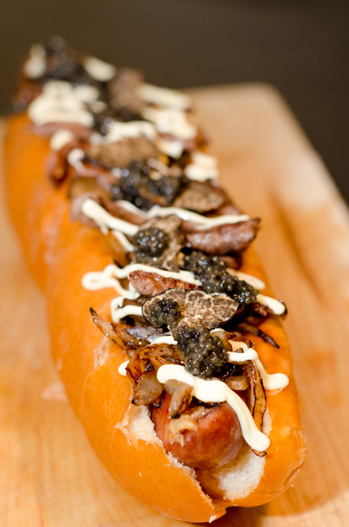 The Juuni Ban contains smoked cheese bratwurst, butter Teriyaki grilled onions, Maitake mushrooms, Wagyu beef, foie gras, shaved black truffles, caviar and Japanese mayonnaise, all on a brioche bun. (Guinness World Records)