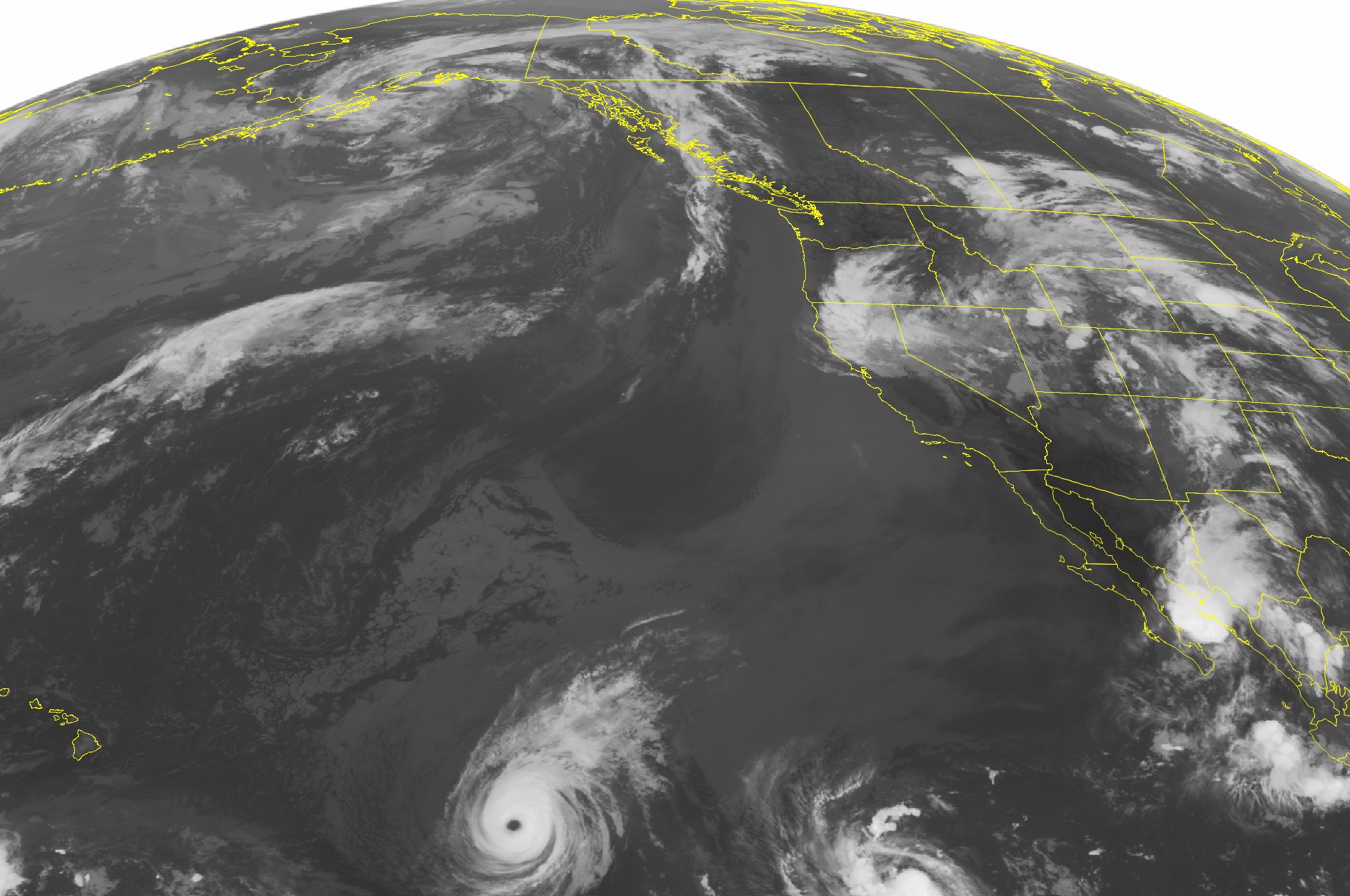 Hurricane Iselle is shown far to the east of Hawaii followed by Tropical Storm Julio on Aug. 5, 2014 in this NOAA satellite image.