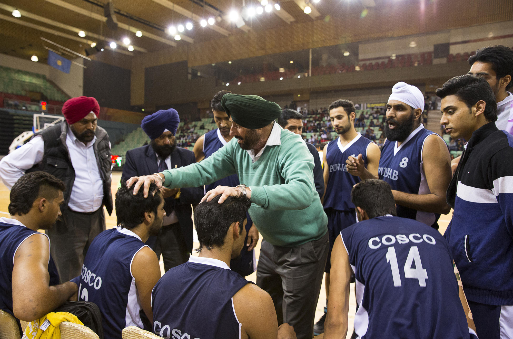 Punjab team time out during their semi-finals match against Tamil Nadu at the 64th Senior National Basketball Championship for Men and Women, Delhi 2014.