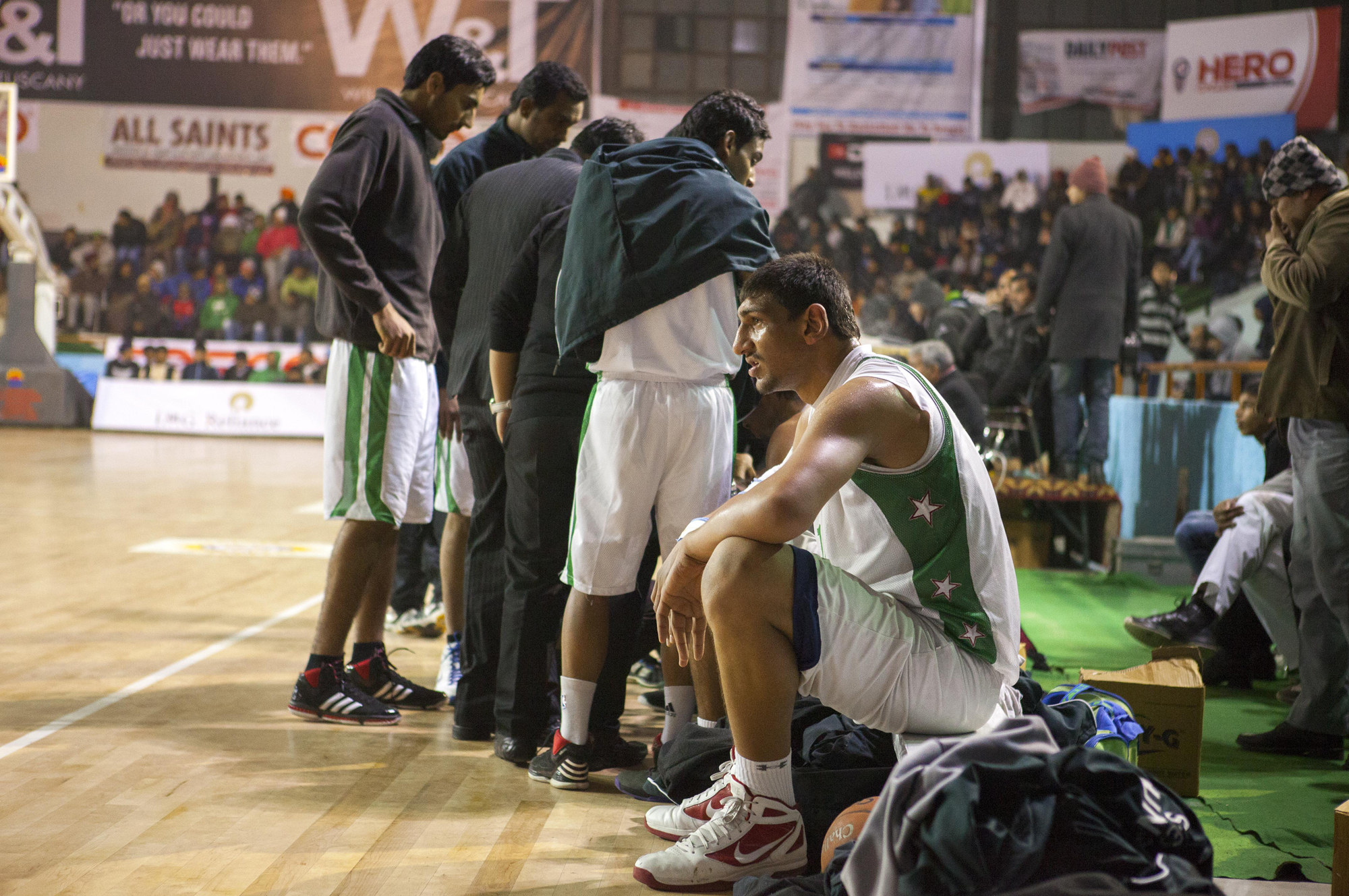 Satnam Singh Bhamara. Punjab team bench, 63rd Senior National Basketball Championship for Men and Women, Ludhiana, 2013. Satnam, India's 7ft 2in future hope for the NBA had come to play for the Punjab team from America where he was on scholarship at the IMG Academy in Florida.